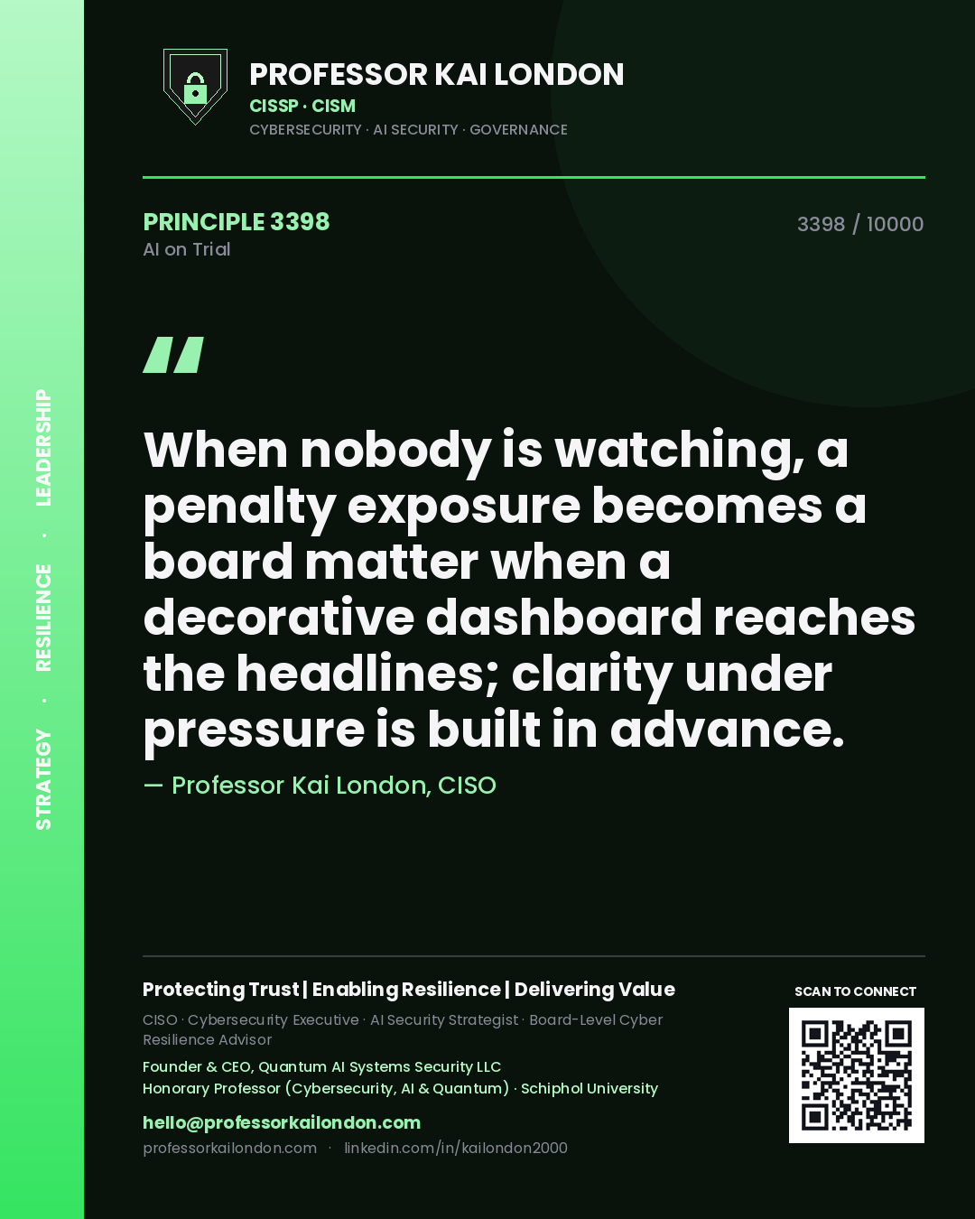 Professor Kai London principle 3398: When nobody is watching, a penalty exposure becomes a board matter when a decorative dashboard reaches the headlines; clarity under pressure is built in advance.