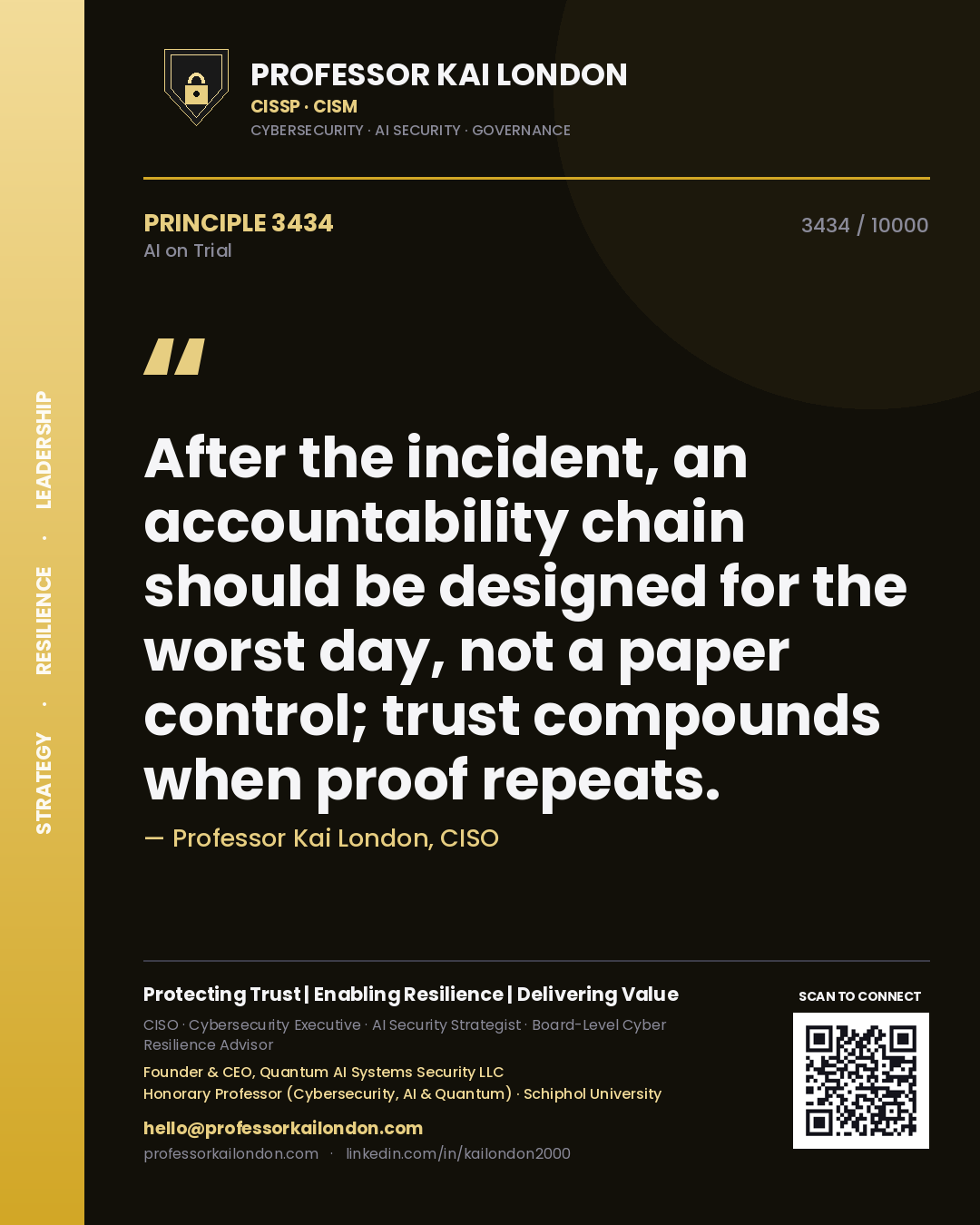 Professor Kai London principle 3434: After the incident, an accountability chain should be designed for the worst day, not a paper control; trust compounds when proof repeats.