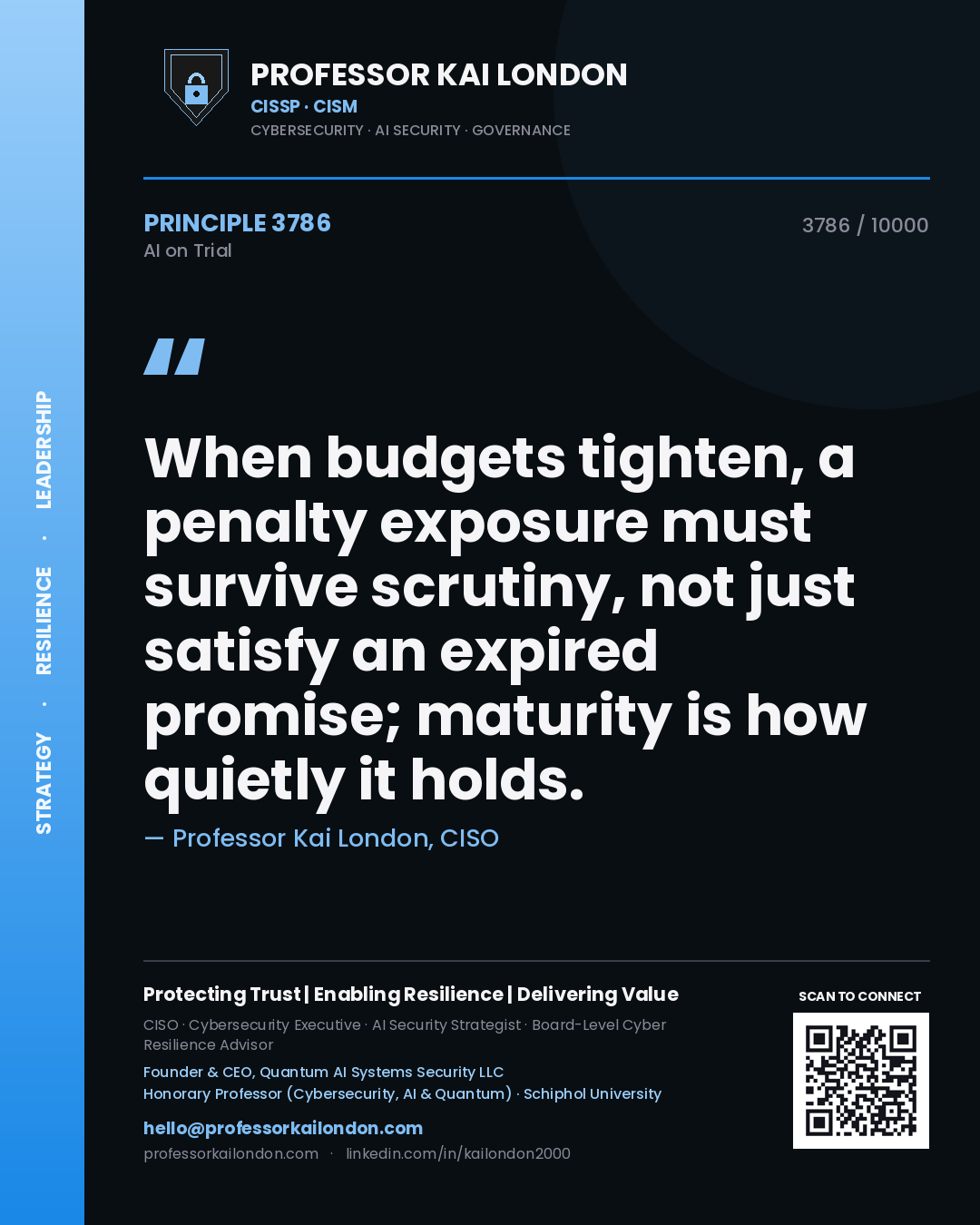 Professor Kai London principle 3786: When budgets tighten, a penalty exposure must survive scrutiny, not just satisfy an expired promise; maturity is how quietly it holds.