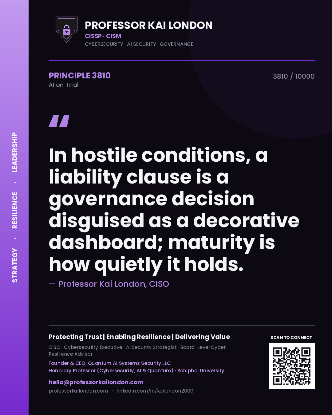 Professor Kai London principle 3810: In hostile conditions, a liability clause is a governance decision disguised as a decorative dashboard; maturity is how quietly it holds.