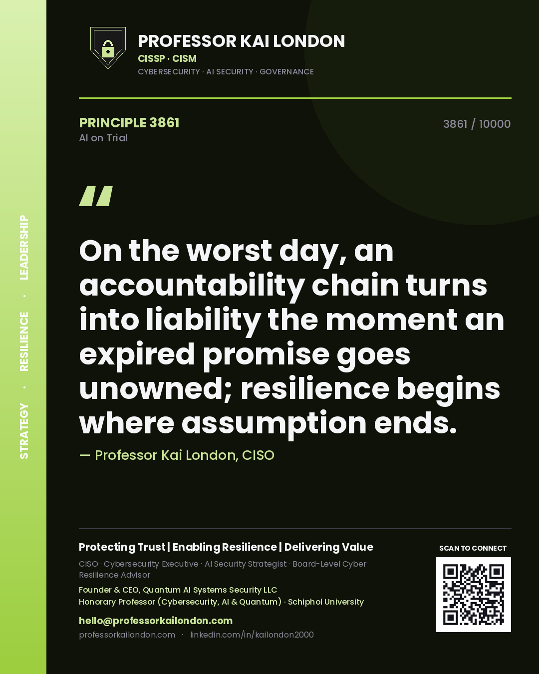 Professor Kai London principle 3861: On the worst day, an accountability chain turns into liability the moment an expired promise goes unowned; resilience begins where assumption ends.
