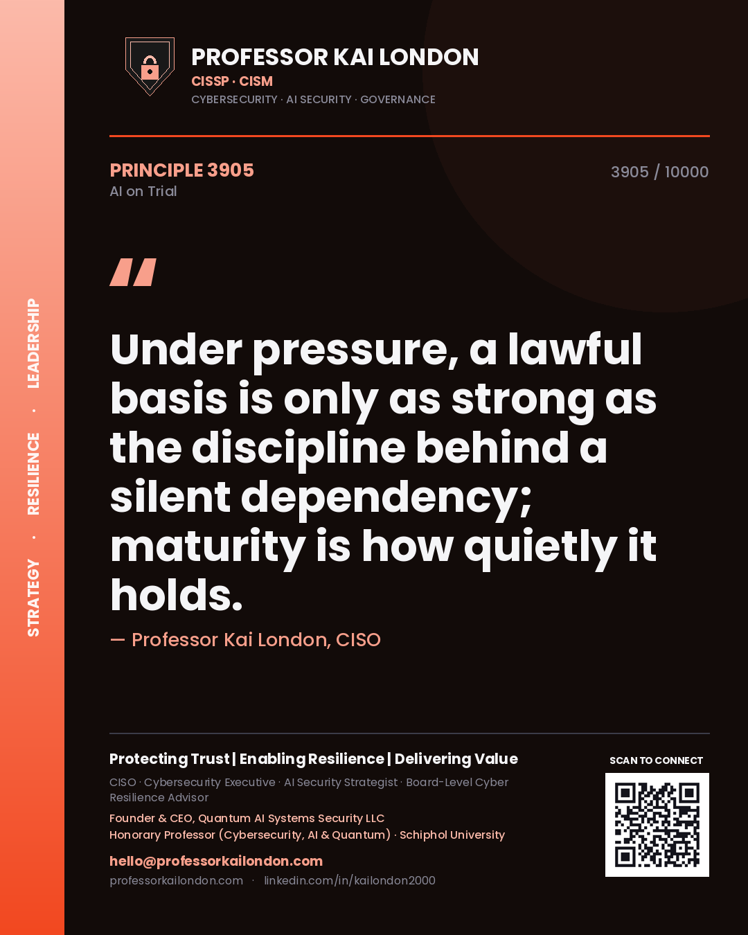 Professor Kai London principle 3905: Under pressure, a lawful basis is only as strong as the discipline behind a silent dependency; maturity is how quietly it holds.