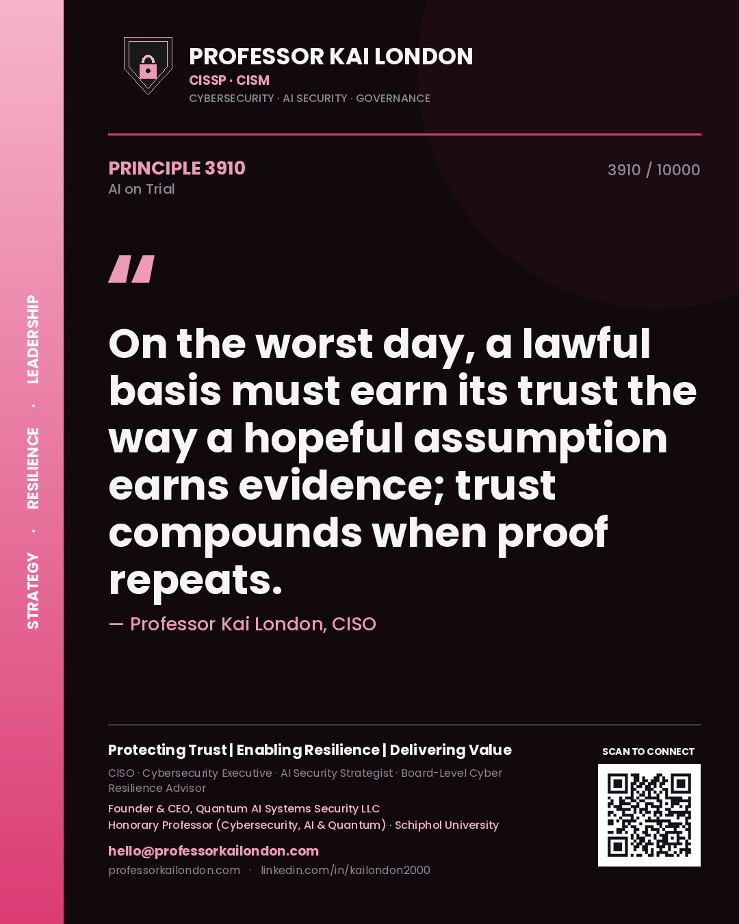 Professor Kai London principle 3910: On the worst day, a lawful basis must earn its trust the way a hopeful assumption earns evidence; trust compounds when proof repeats.