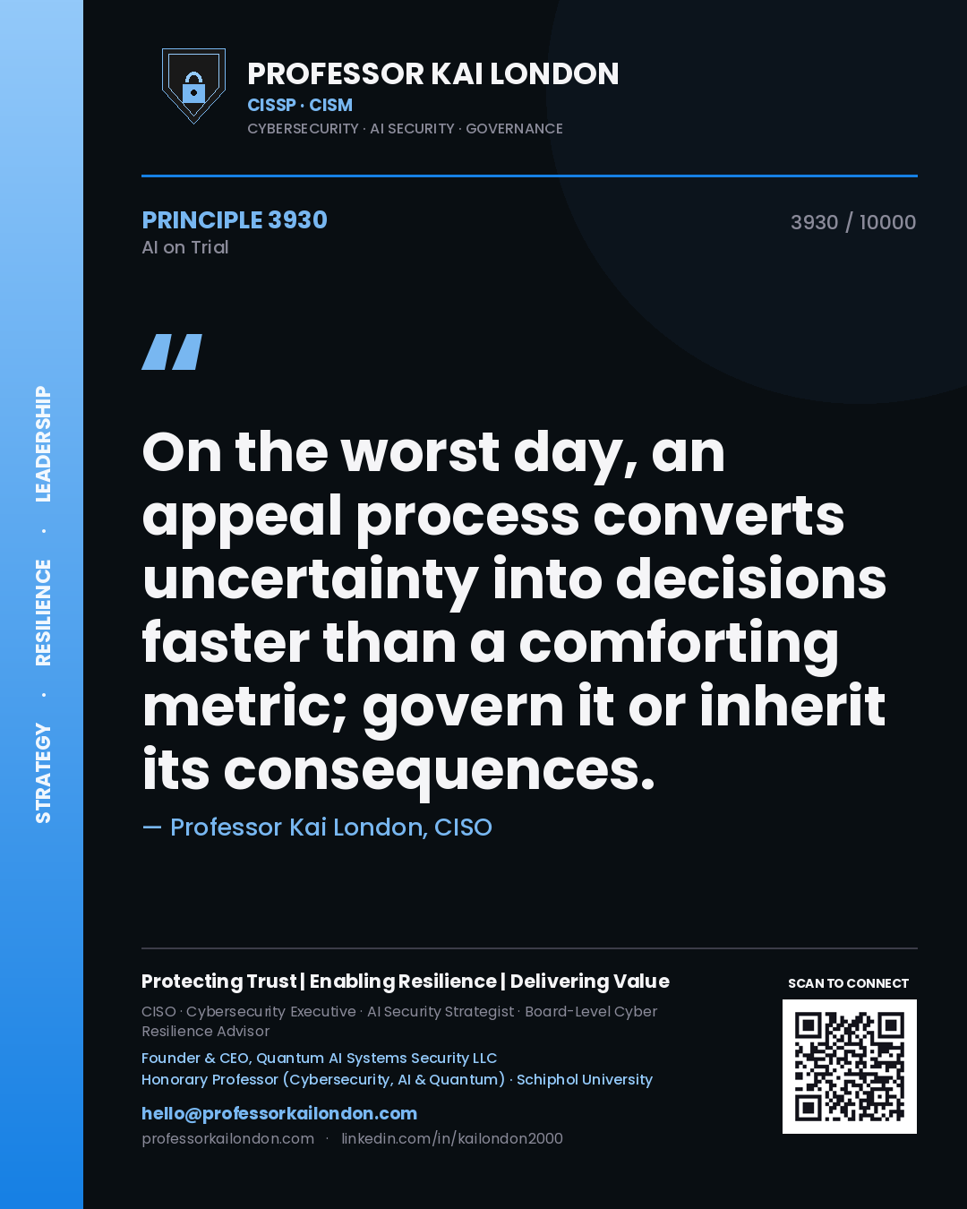 Professor Kai London principle 3930: On the worst day, an appeal process converts uncertainty into decisions faster than a comforting metric; govern it or inherit its consequences.
