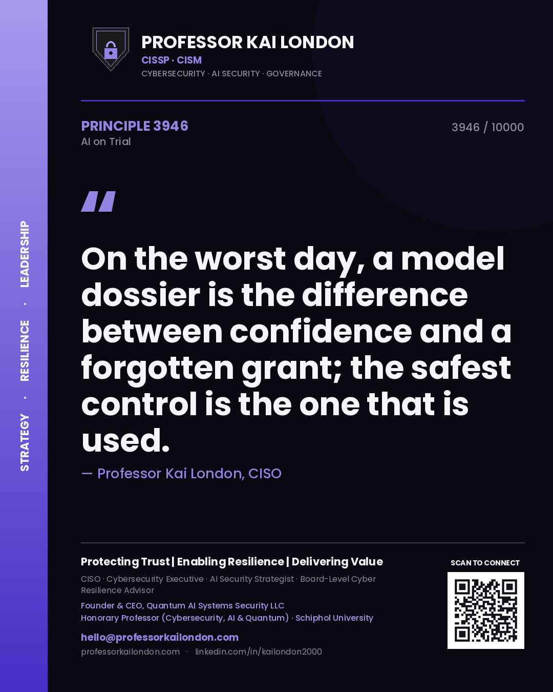 Professor Kai London principle 3946: On the worst day, a model dossier is the difference between confidence and a forgotten grant; the safest control is the one that is used.