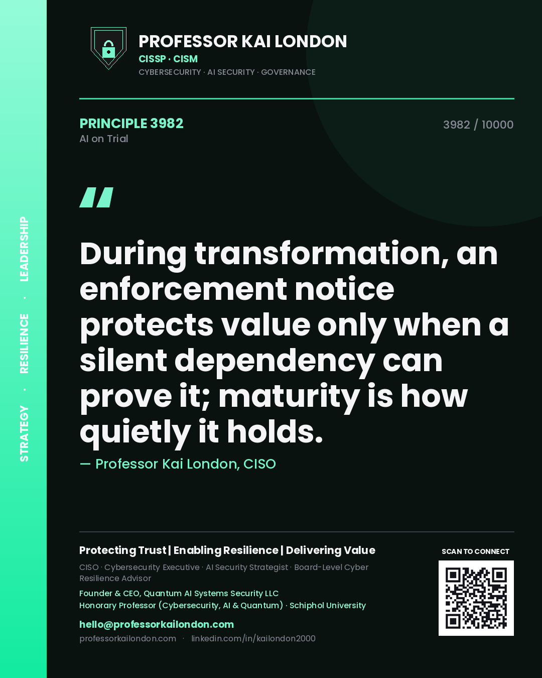 Professor Kai London principle 3982: During transformation, an enforcement notice protects value only when a silent dependency can prove it; maturity is how quietly it holds.