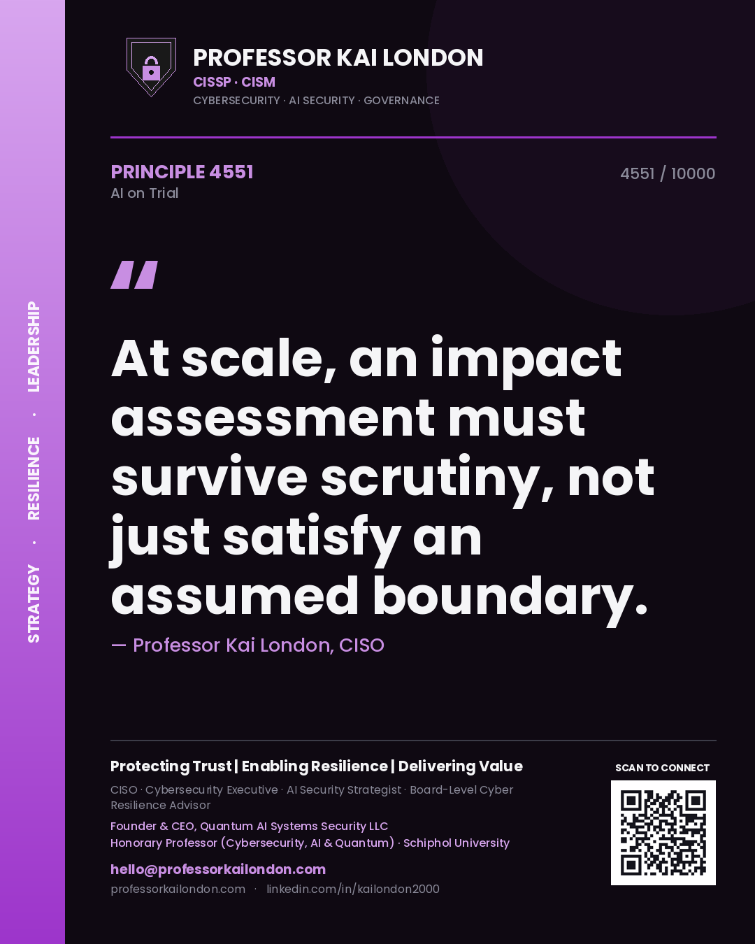 Professor Kai London principle 4551: At scale, an impact assessment must survive scrutiny, not just satisfy an assumed boundary.
