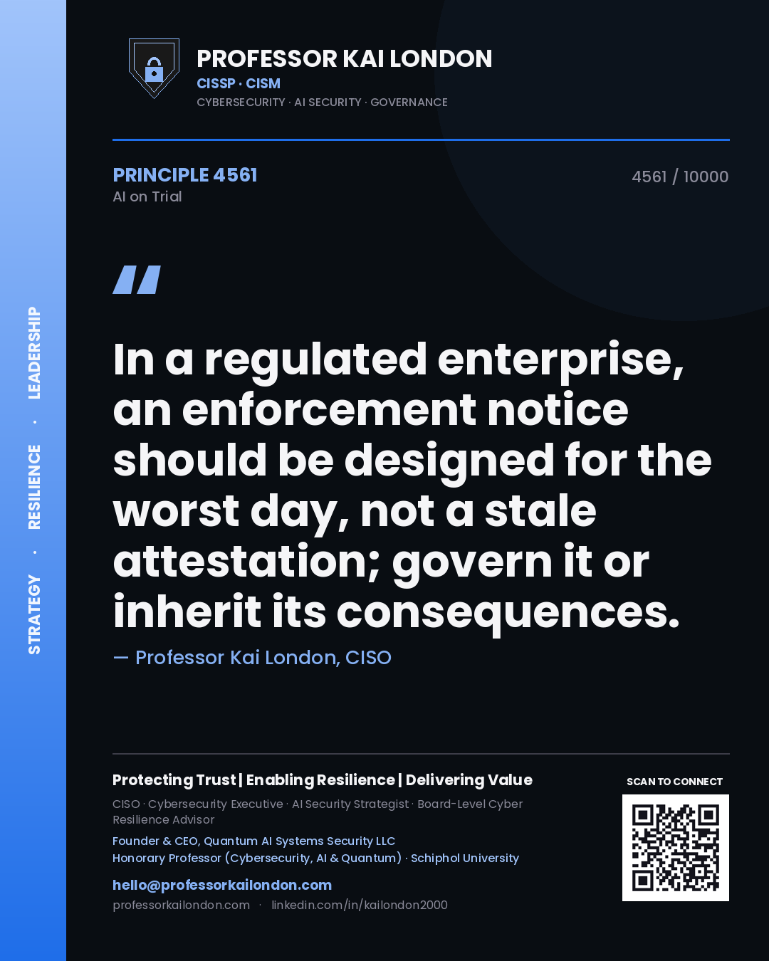 Professor Kai London principle 4561: In a regulated enterprise, an enforcement notice should be designed for the worst day, not a stale attestation; govern it or inherit its consequences.