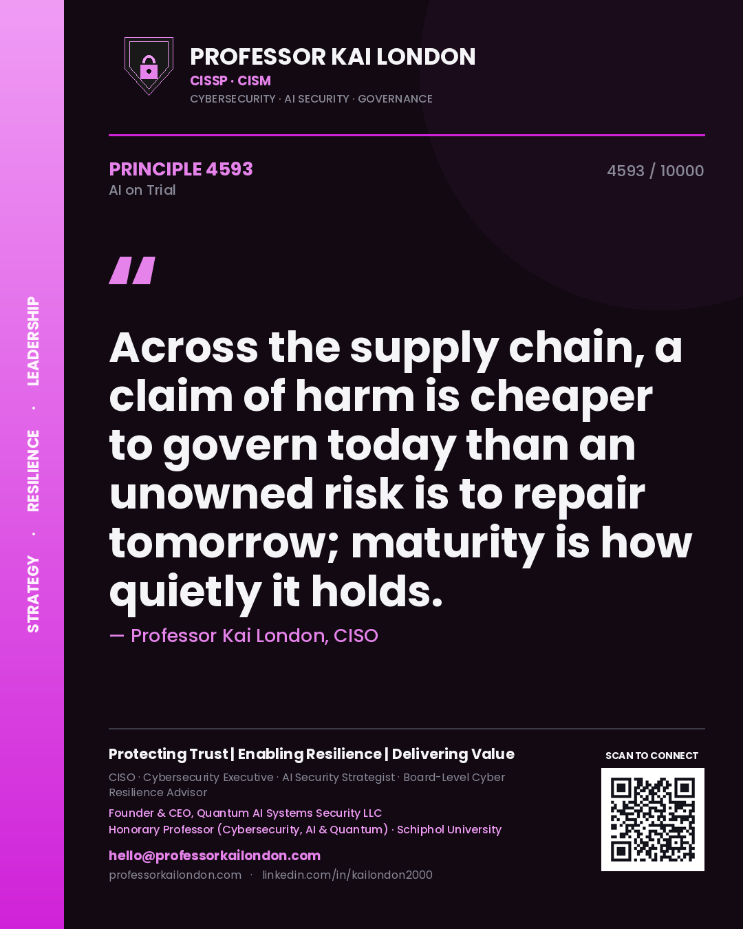 Professor Kai London principle 4593: Across the supply chain, a claim of harm is cheaper to govern today than an unowned risk is to repair tomorrow; maturity is how quietly it holds.