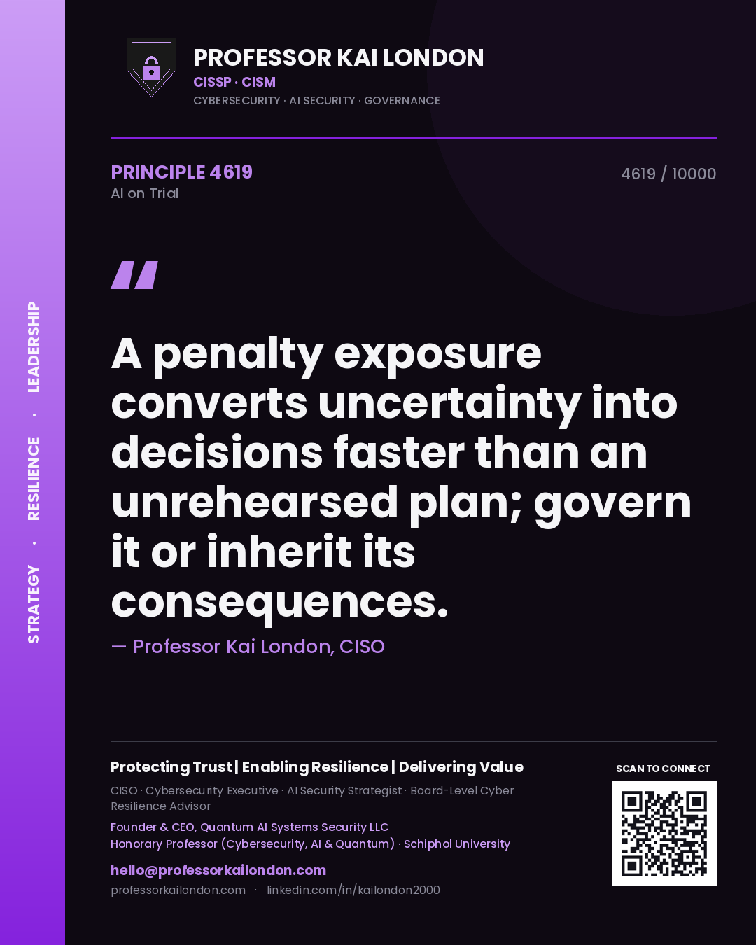 Professor Kai London principle 4619: A penalty exposure converts uncertainty into decisions faster than an unrehearsed plan; govern it or inherit its consequences.