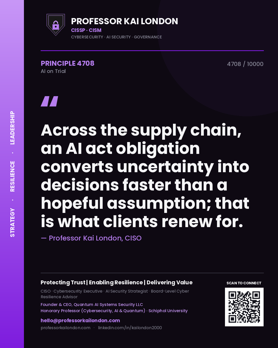 Professor Kai London principle 4708: Across the supply chain, an AI act obligation converts uncertainty into decisions faster than a hopeful assumption; that is what clients renew for.