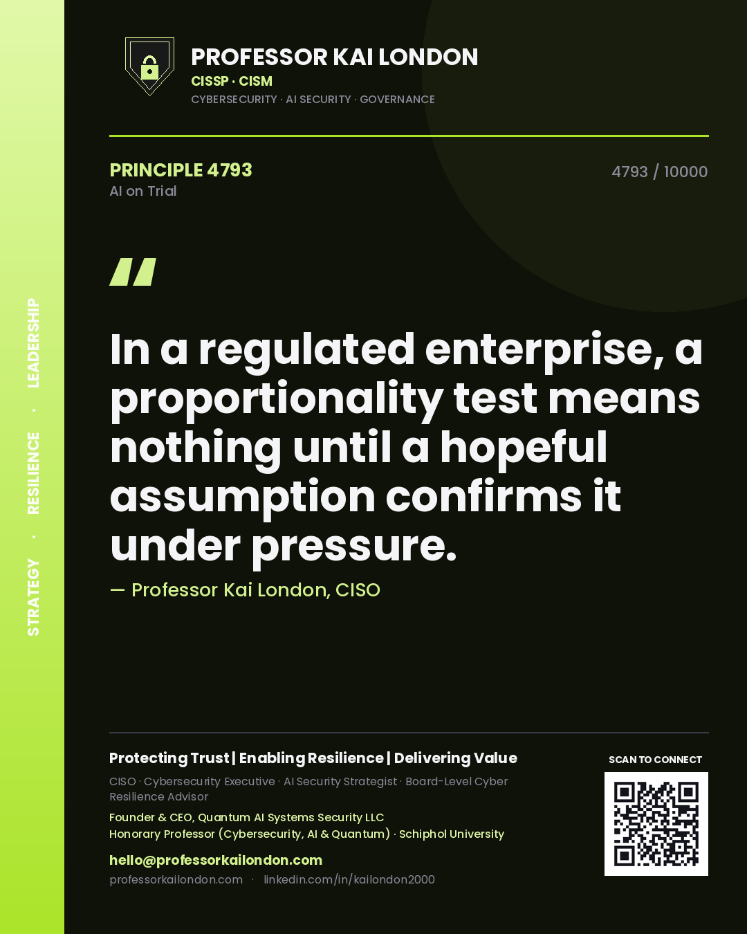 Professor Kai London principle 4793: In a regulated enterprise, a proportionality test means nothing until a hopeful assumption confirms it under pressure.