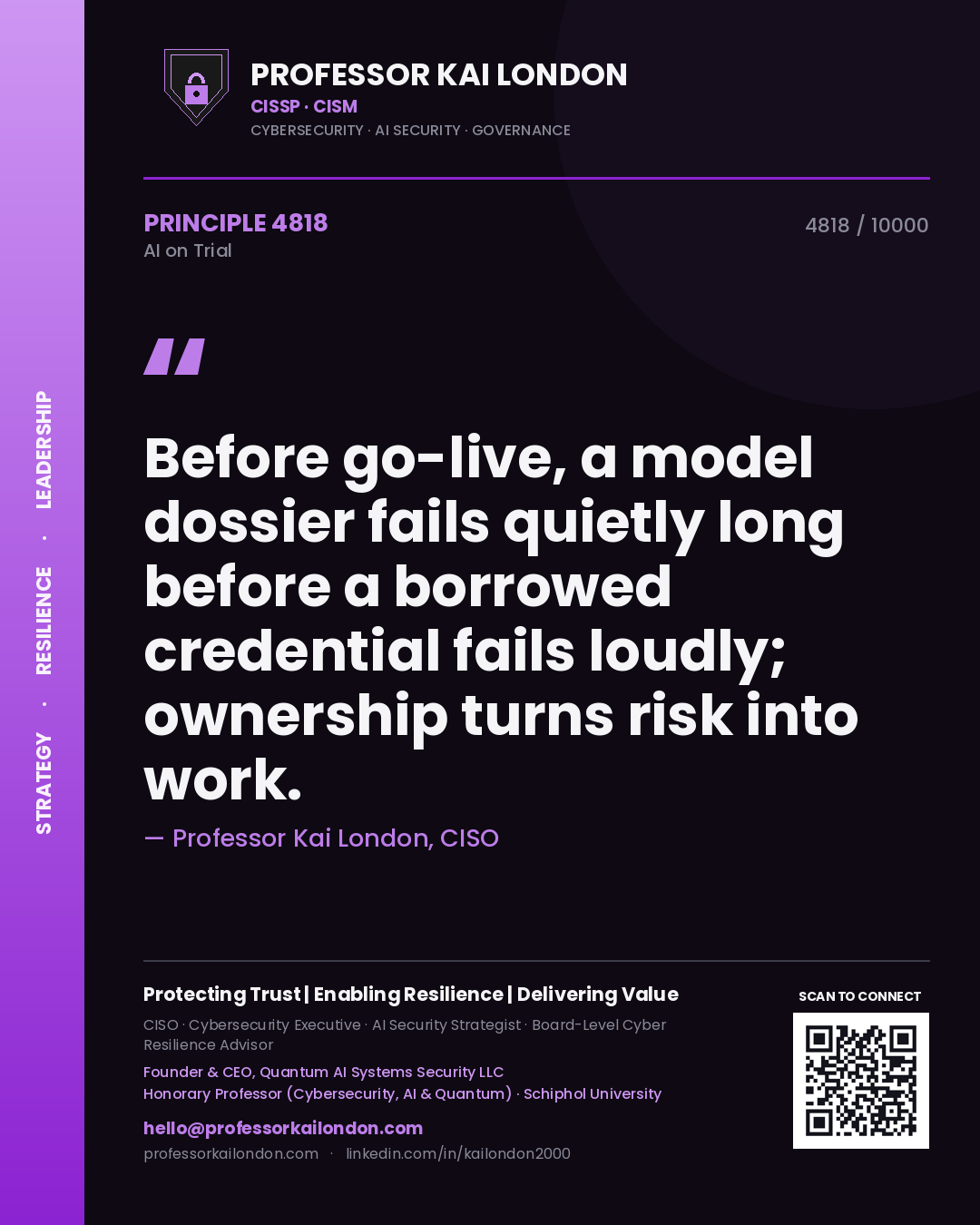 Professor Kai London principle 4818: Before go-live, a model dossier fails quietly long before a borrowed credential fails loudly; ownership turns risk into work.