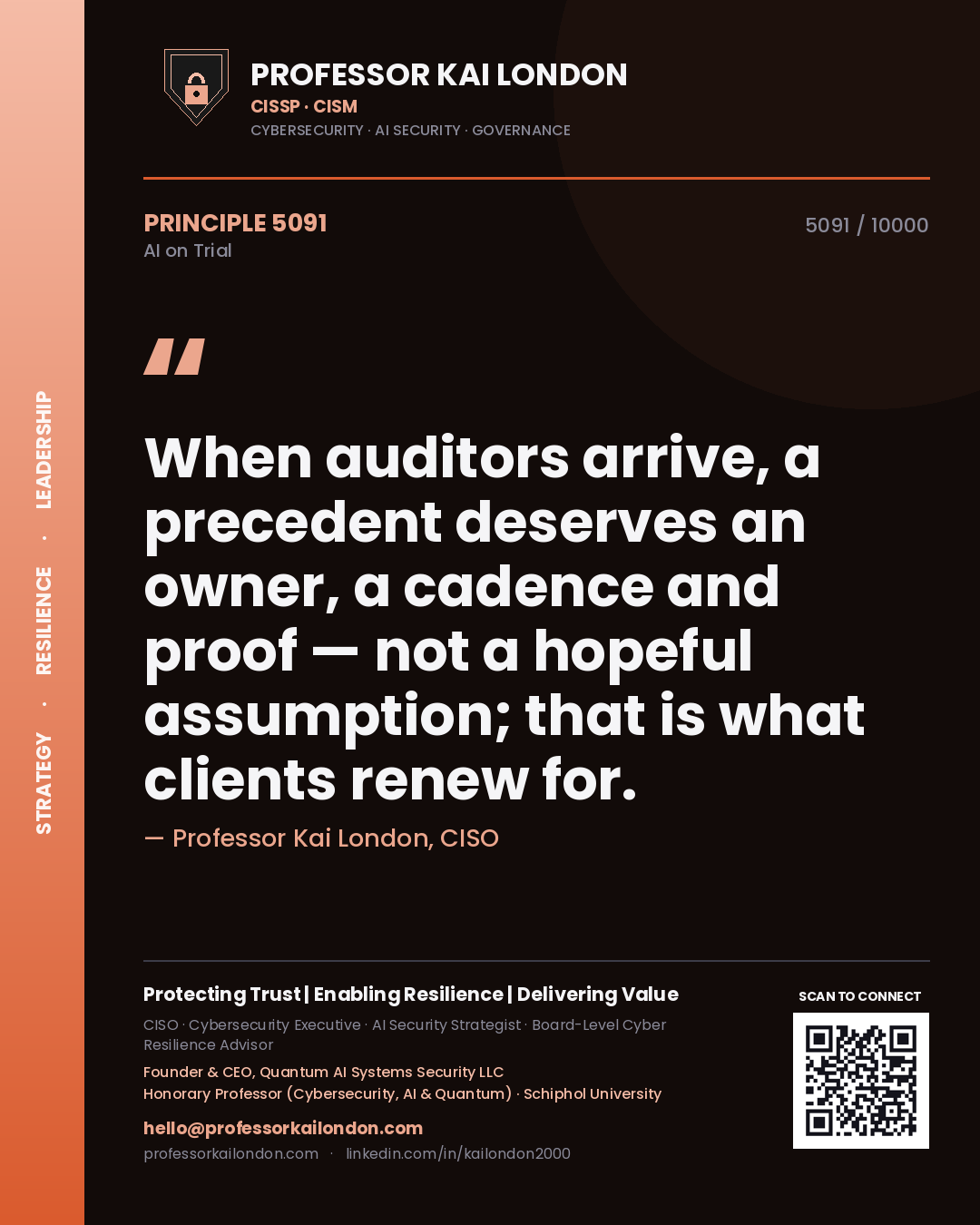 Professor Kai London principle 5091: When auditors arrive, a precedent deserves an owner, a cadence and proof — not a hopeful assumption; that is what clients renew for.
