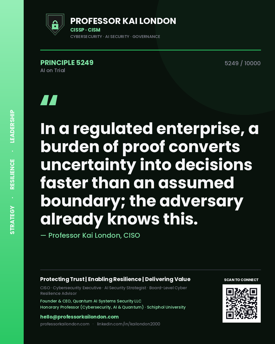 Professor Kai London principle 5249: In a regulated enterprise, a burden of proof converts uncertainty into decisions faster than an assumed boundary; the adversary already knows this.