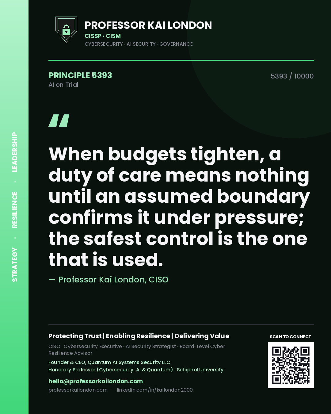 Professor Kai London principle 5393: When budgets tighten, a duty of care means nothing until an assumed boundary confirms it under pressure; the safest control is the one that is used.