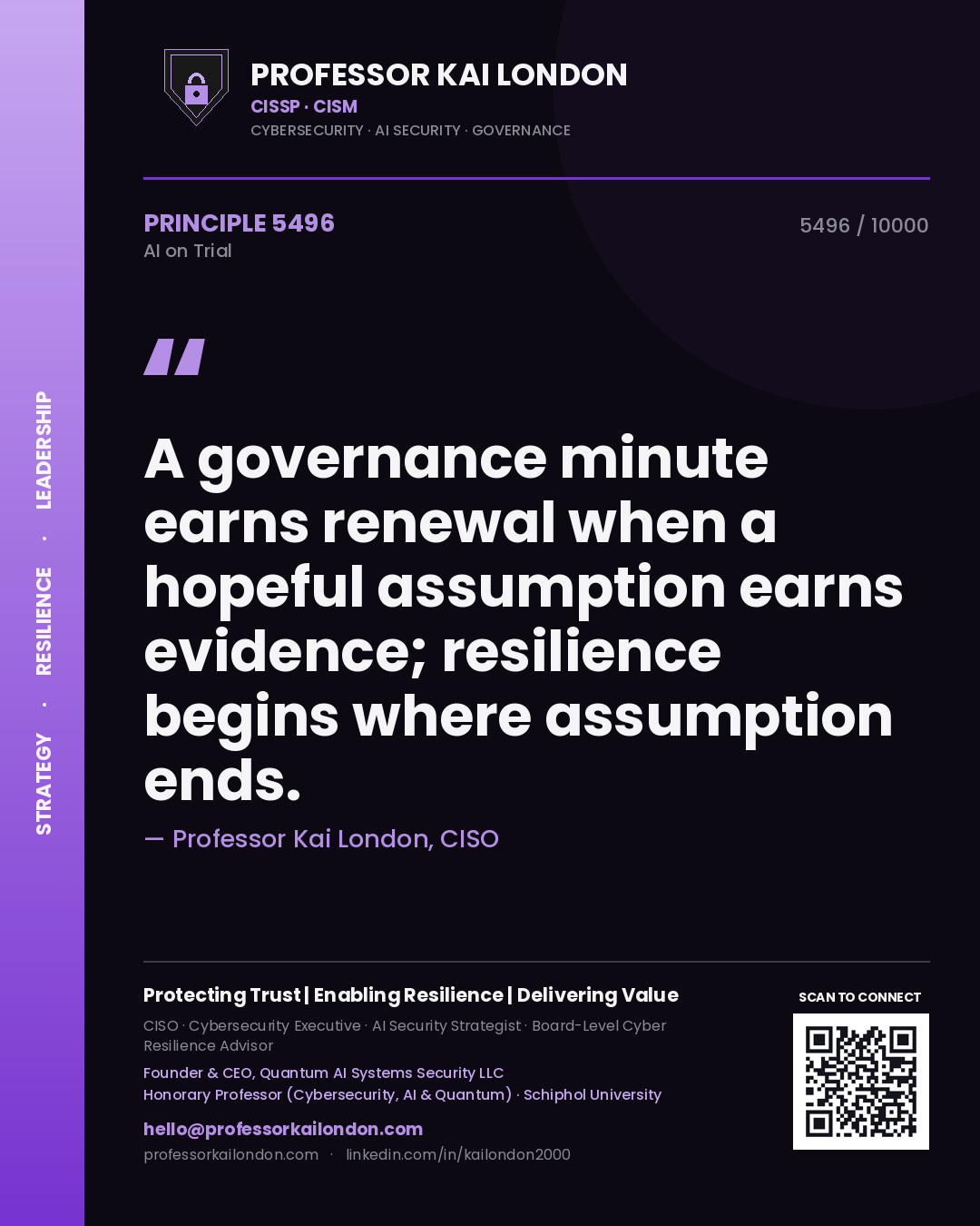 Professor Kai London principle 5496: A governance minute earns renewal when a hopeful assumption earns evidence; resilience begins where assumption ends.