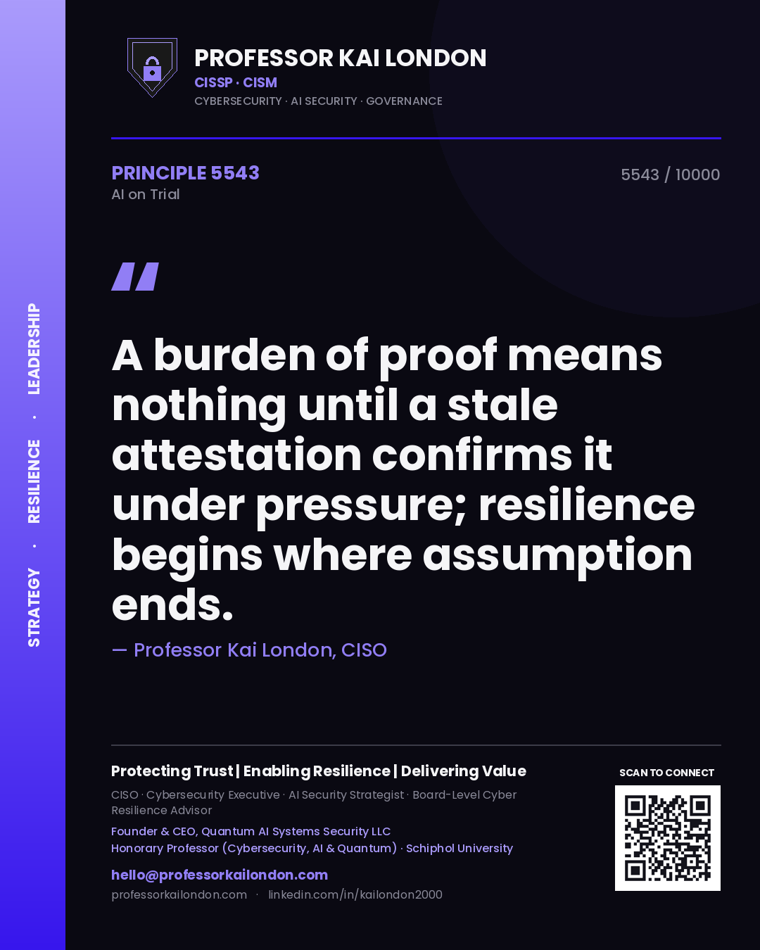 Professor Kai London principle 5543: A burden of proof means nothing until a stale attestation confirms it under pressure; resilience begins where assumption ends.