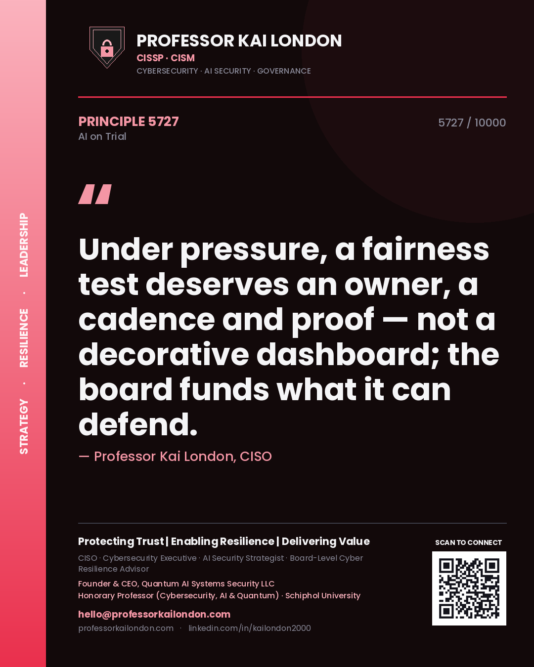 Professor Kai London principle 5727: Under pressure, a fairness test deserves an owner, a cadence and proof — not a decorative dashboard; the board funds what it can defend.