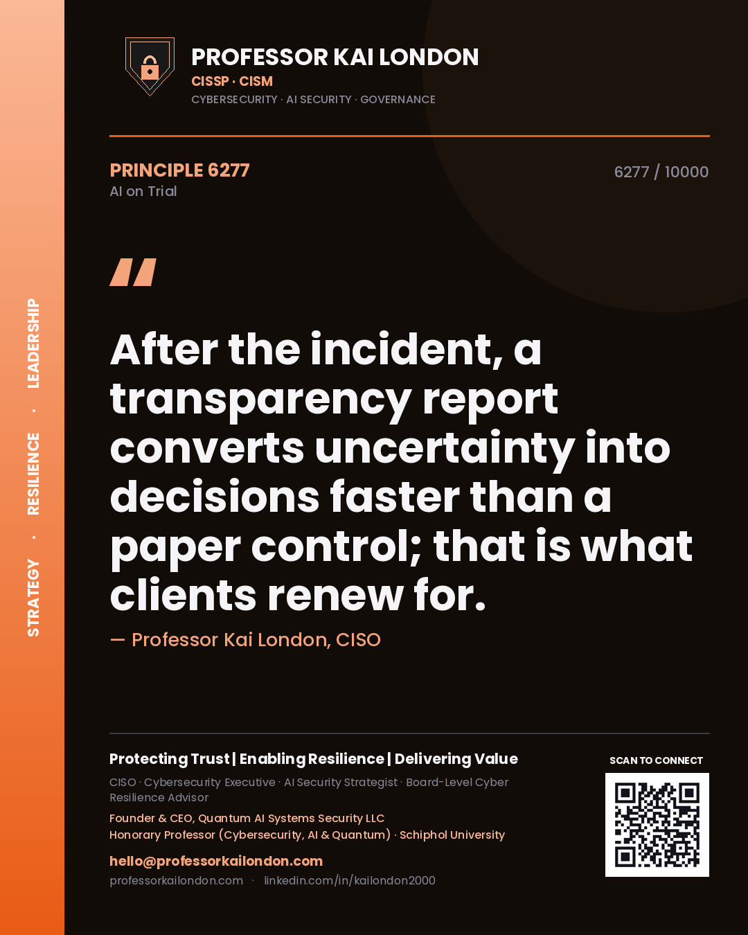 Professor Kai London principle 6277: After the incident, a transparency report converts uncertainty into decisions faster than a paper control; that is what clients renew for.