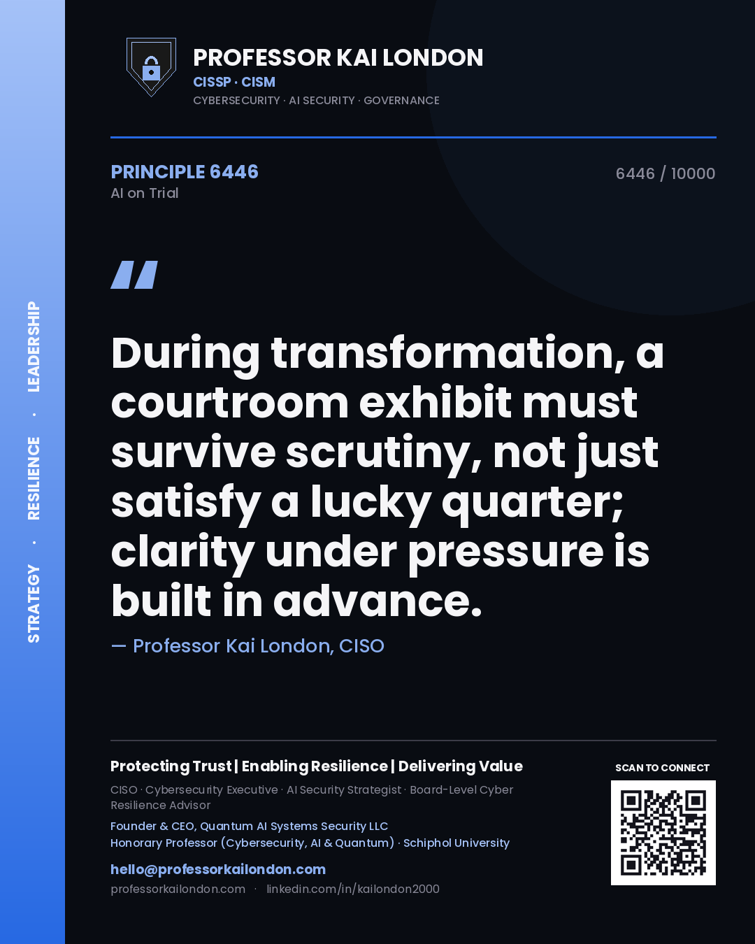 Professor Kai London principle 6446: During transformation, a courtroom exhibit must survive scrutiny, not just satisfy a lucky quarter; clarity under pressure is built in advance.
