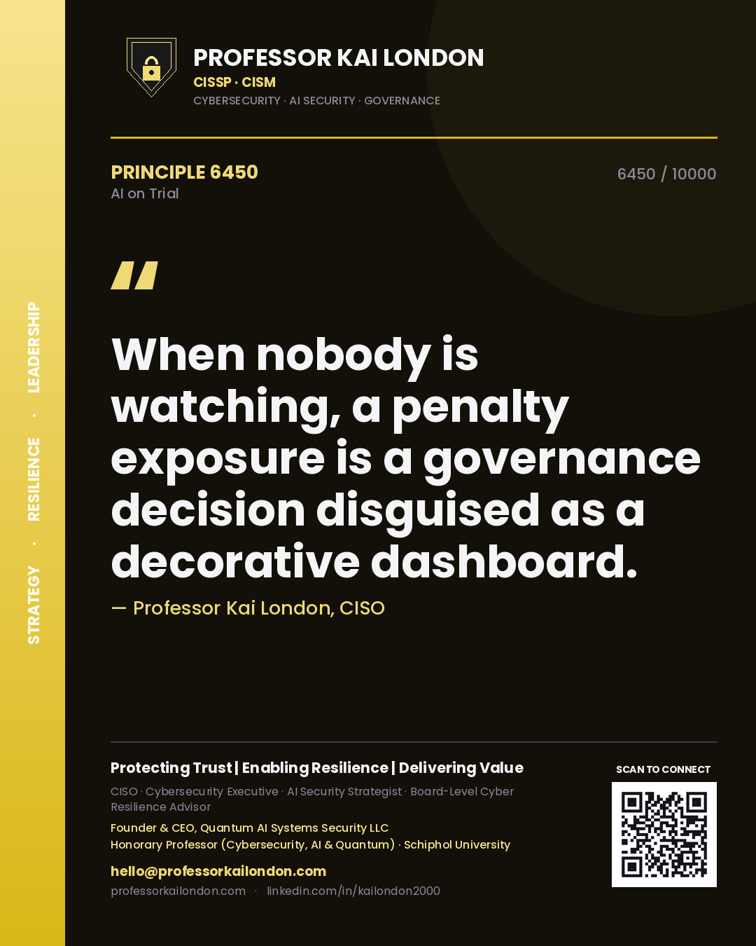 Professor Kai London principle 6450: When nobody is watching, a penalty exposure is a governance decision disguised as a decorative dashboard.