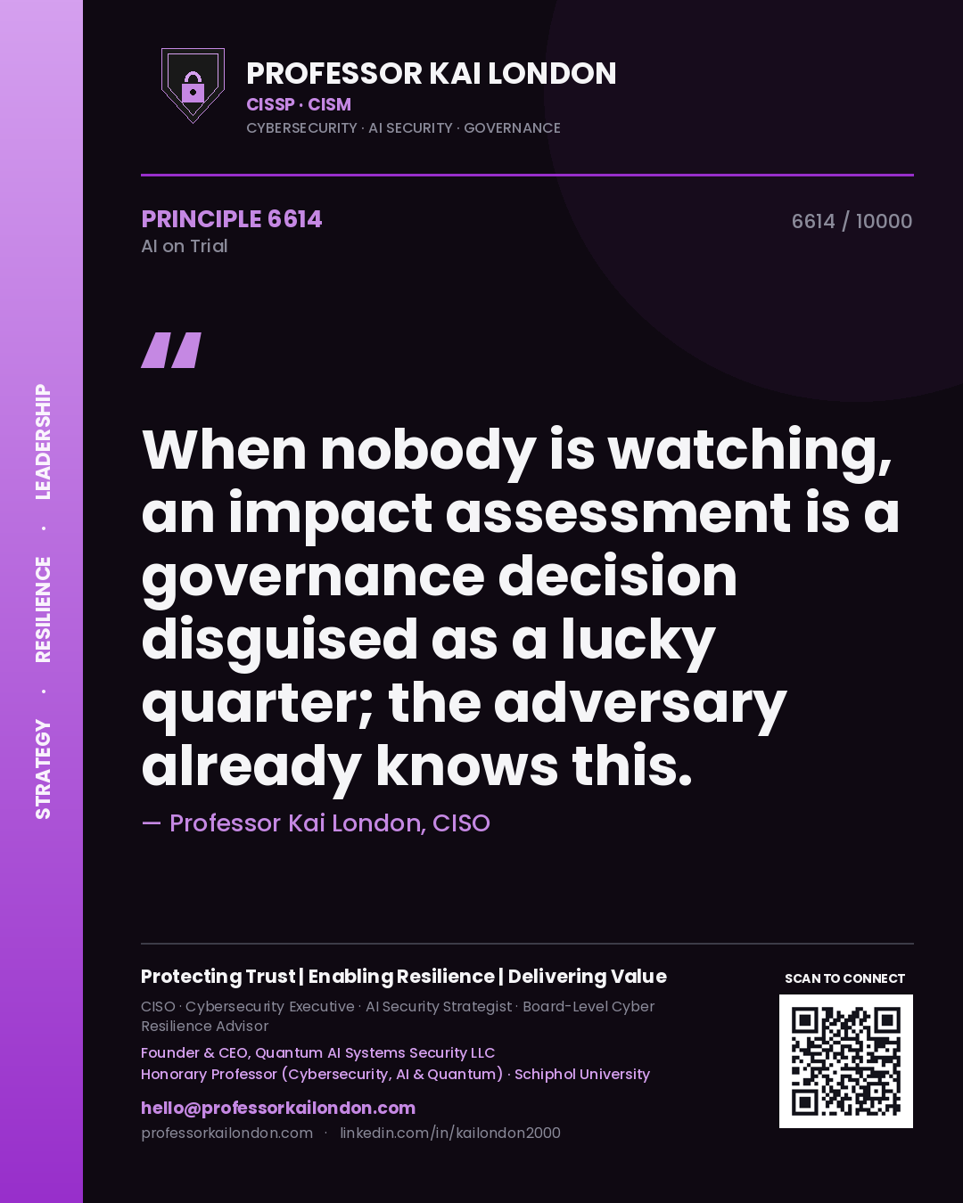 Professor Kai London principle 6614: When nobody is watching, an impact assessment is a governance decision disguised as a lucky quarter; the adversary already knows this.