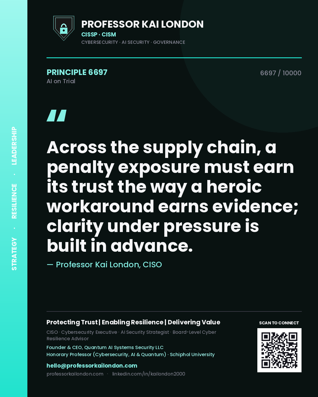 Professor Kai London principle 6697: Across the supply chain, a penalty exposure must earn its trust the way a heroic workaround earns evidence; clarity under pressure is built in advance.