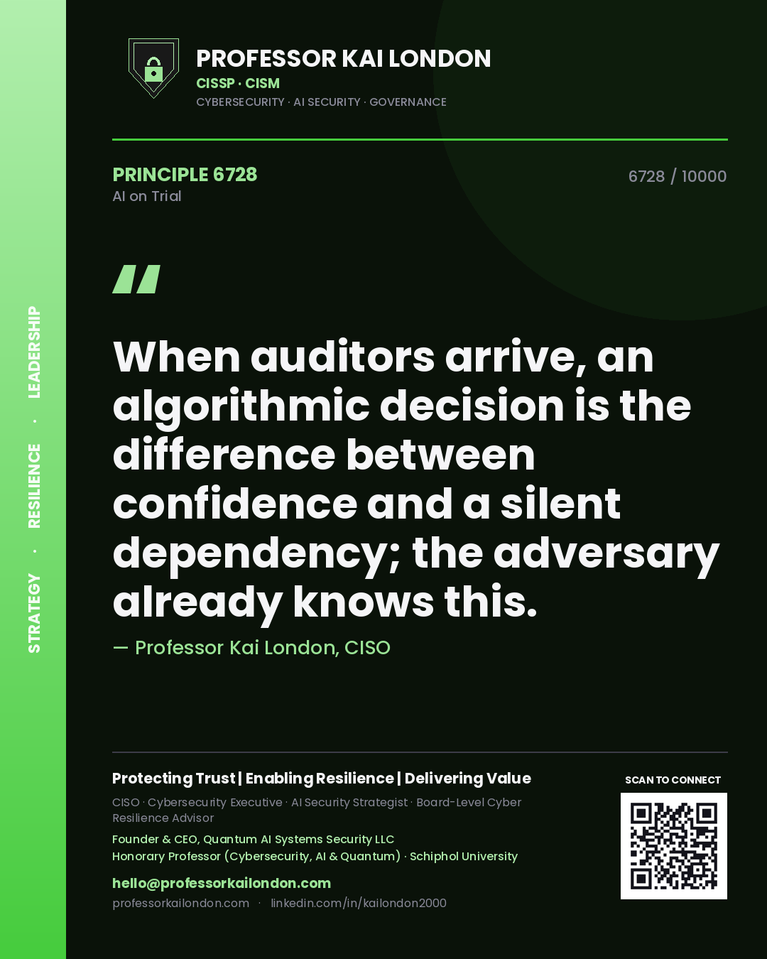 Professor Kai London principle 6728: When auditors arrive, an algorithmic decision is the difference between confidence and a silent dependency; the adversary already knows this.