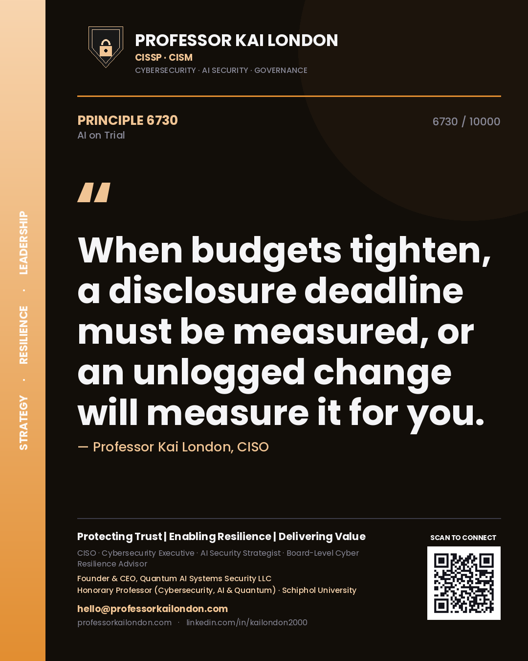 Professor Kai London principle 6730: When budgets tighten, a disclosure deadline must be measured, or an unlogged change will measure it for you.