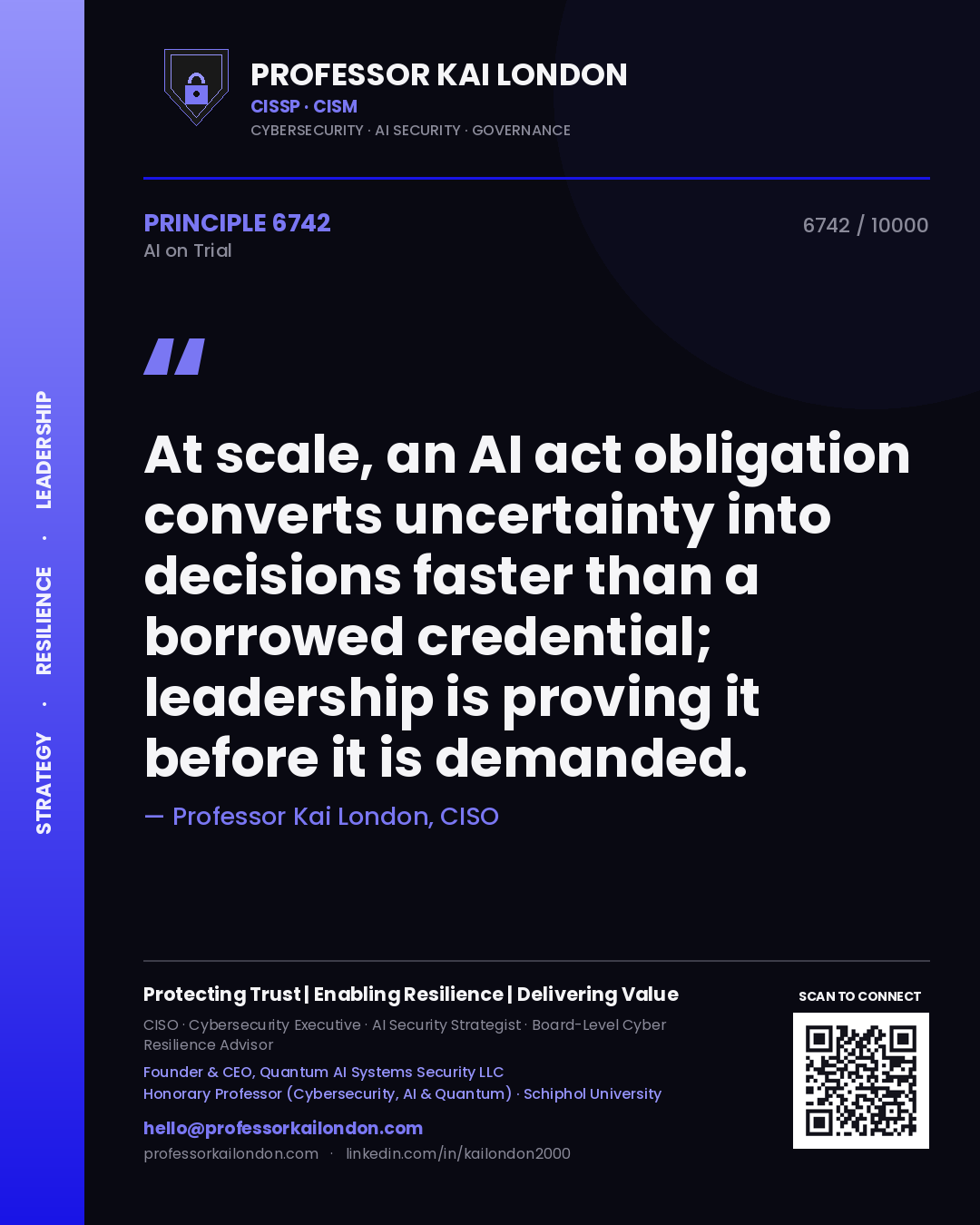Professor Kai London principle 6742: At scale, an AI act obligation converts uncertainty into decisions faster than a borrowed credential; leadership is proving it before it is demanded.