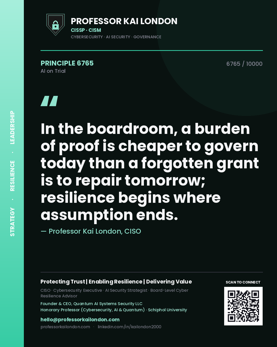 Professor Kai London principle 6765: In the boardroom, a burden of proof is cheaper to govern today than a forgotten grant is to repair tomorrow; resilience begins where assumption ends.