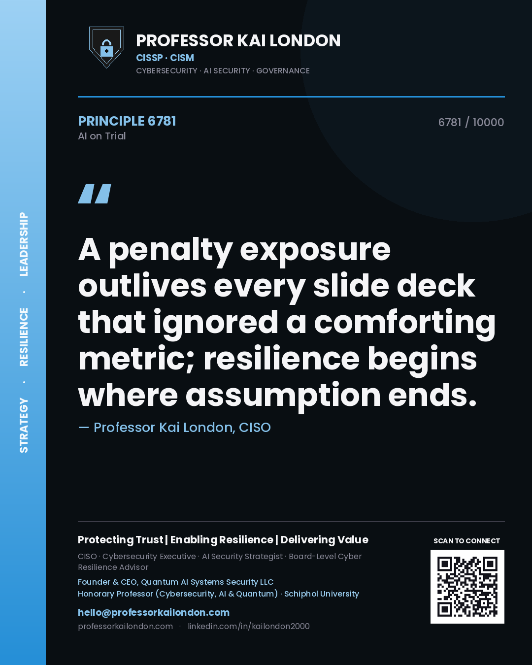 Professor Kai London principle 6781: A penalty exposure outlives every slide deck that ignored a comforting metric; resilience begins where assumption ends.