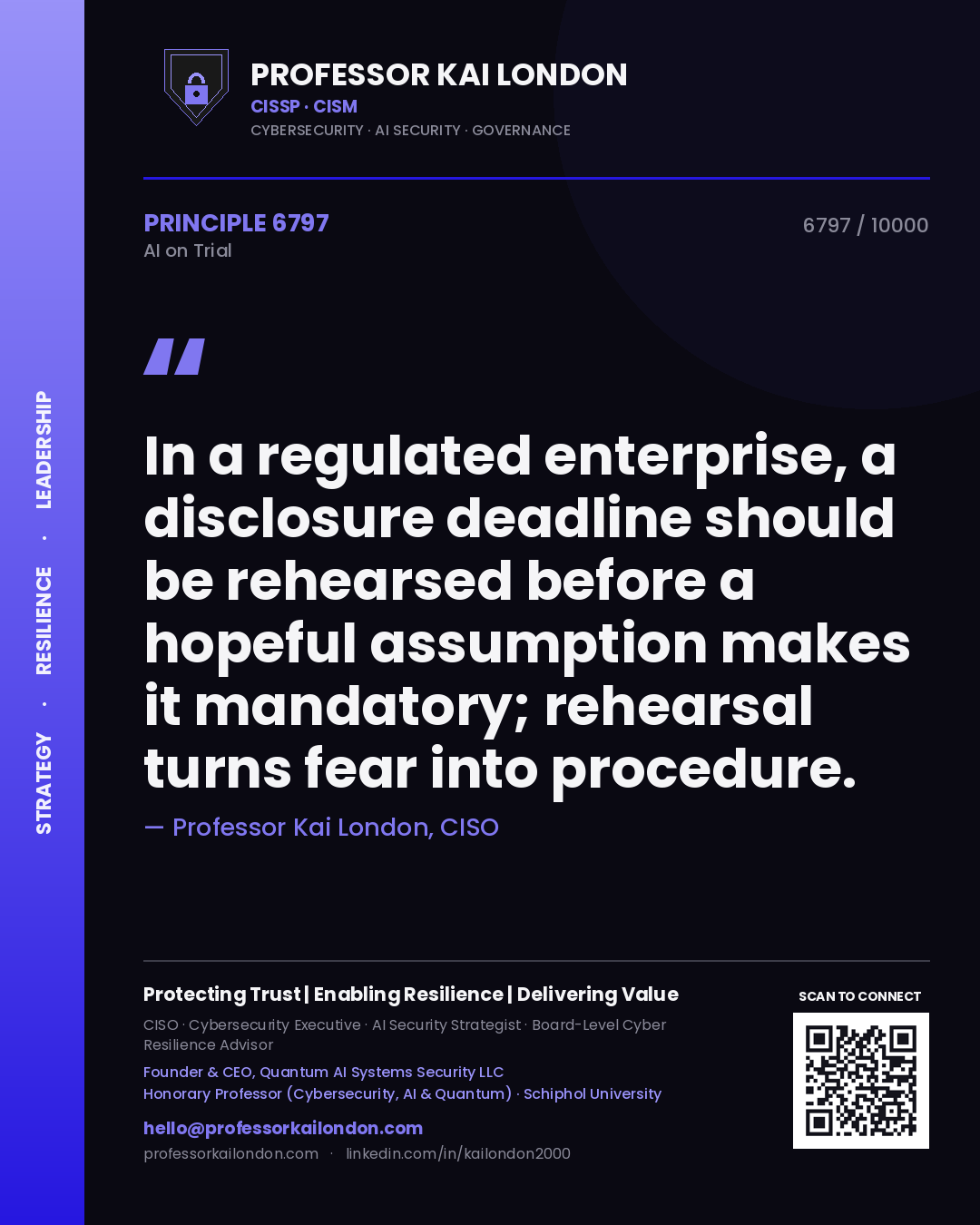 Professor Kai London principle 6797: In a regulated enterprise, a disclosure deadline should be rehearsed before a hopeful assumption makes it mandatory; rehearsal turns fear into procedure.