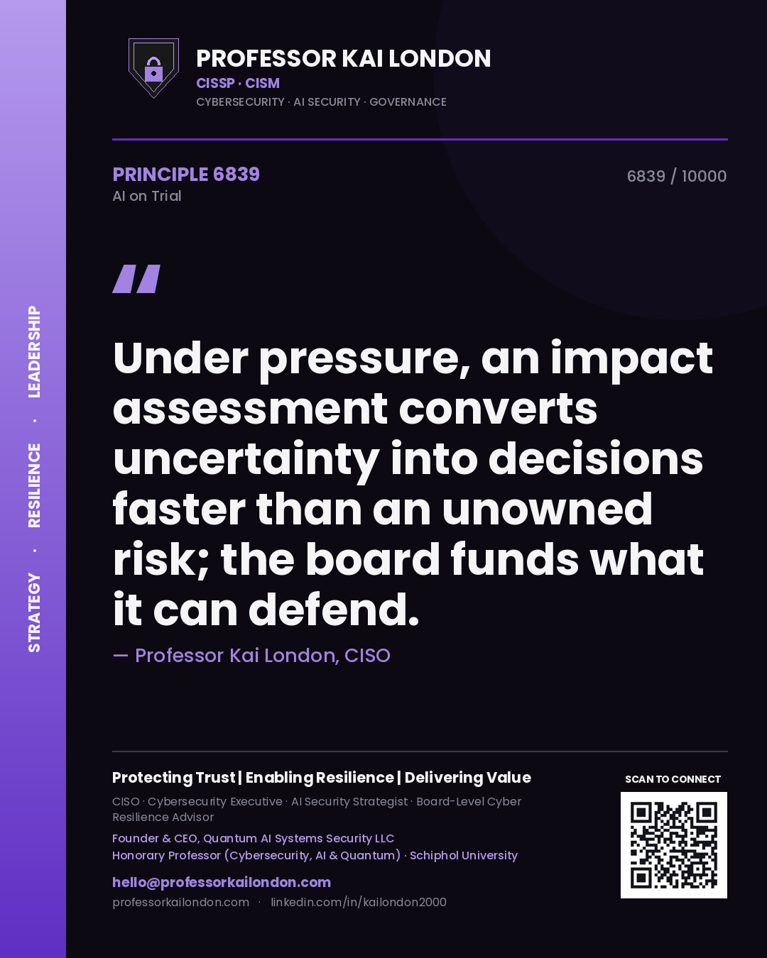 Professor Kai London principle 6839: Under pressure, an impact assessment converts uncertainty into decisions faster than an unowned risk; the board funds what it can defend.