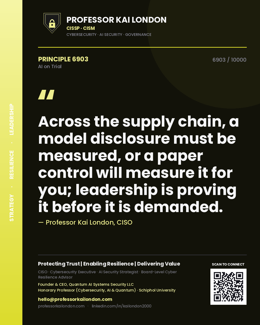 Professor Kai London principle 6903: Across the supply chain, a model disclosure must be measured, or a paper control will measure it for you; leadership is proving it before it is demanded.