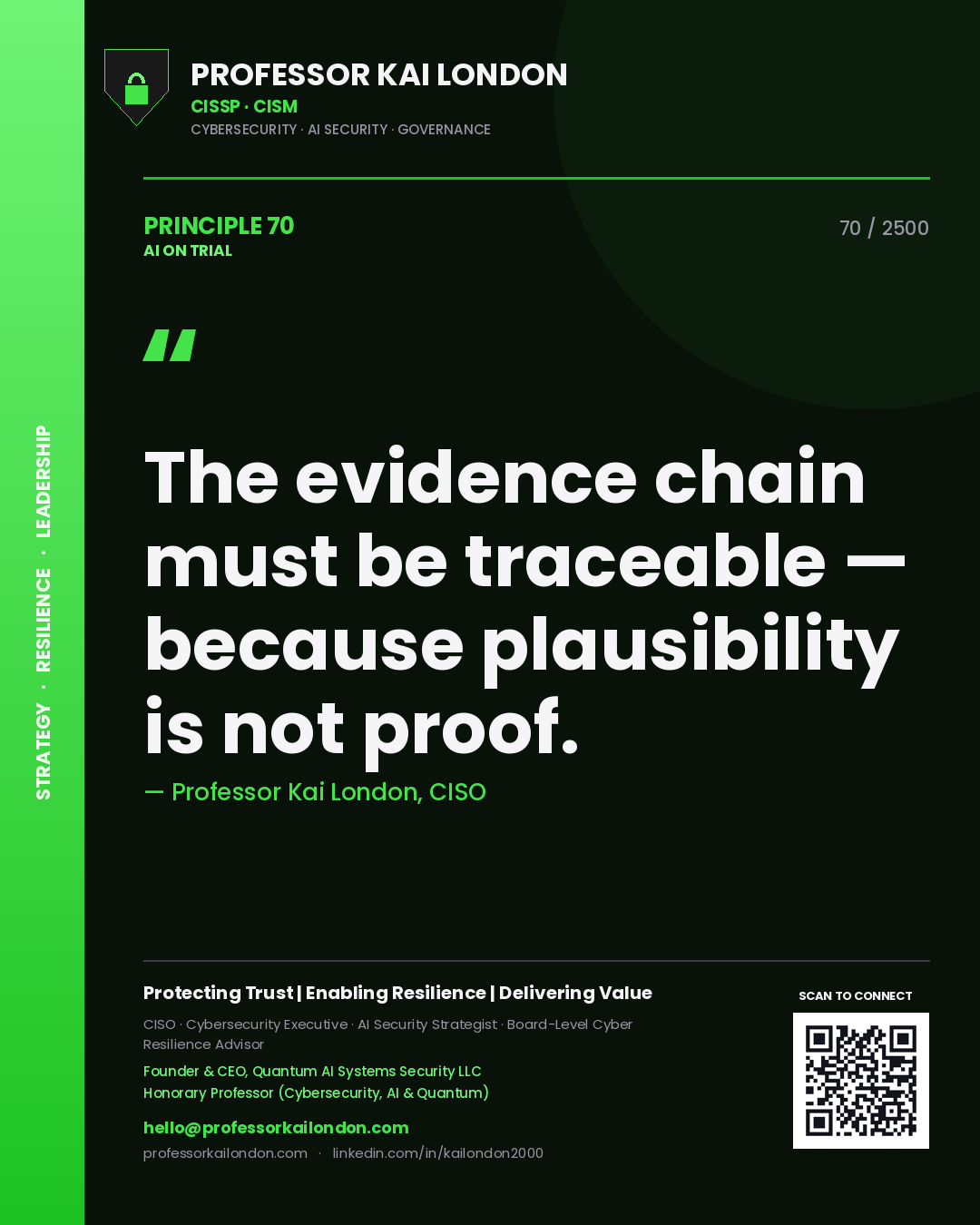 Professor Kai London principle 70: The evidence chain must be traceable — because plausibility is not proof.