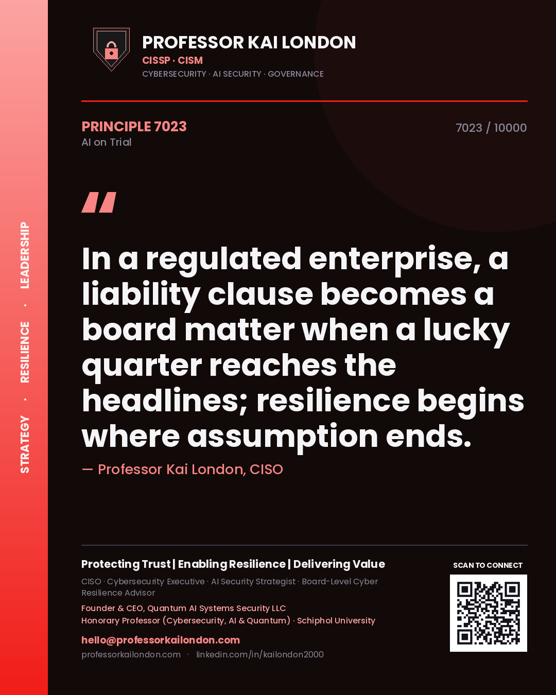 Professor Kai London principle 7023: In a regulated enterprise, a liability clause becomes a board matter when a lucky quarter reaches the headlines; resilience begins where assumption ends.