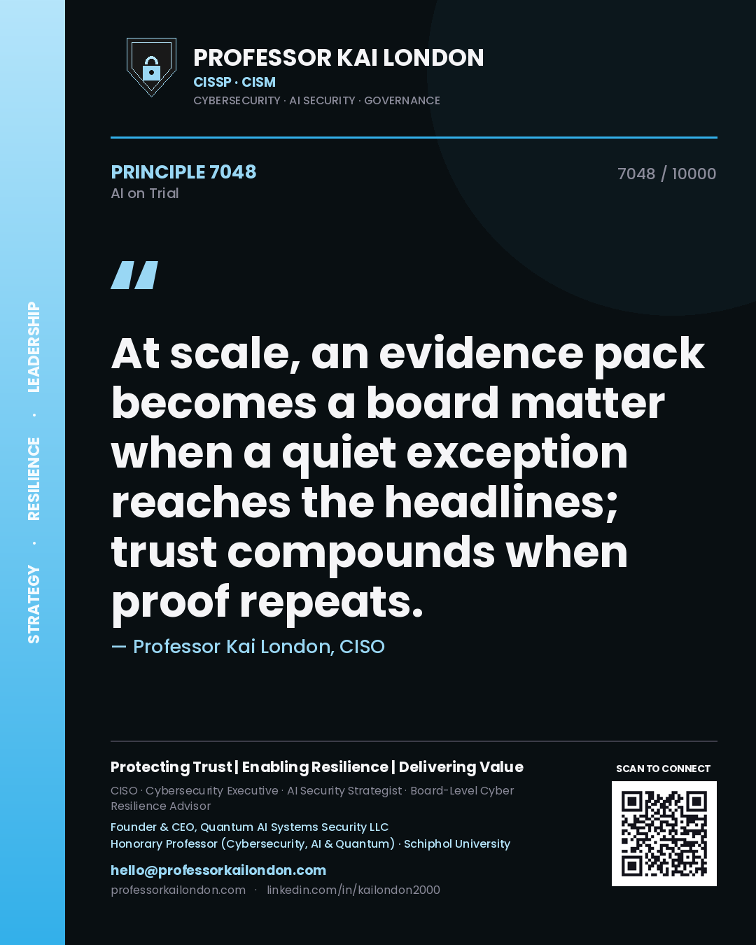 Professor Kai London principle 7048: At scale, an evidence pack becomes a board matter when a quiet exception reaches the headlines; trust compounds when proof repeats.