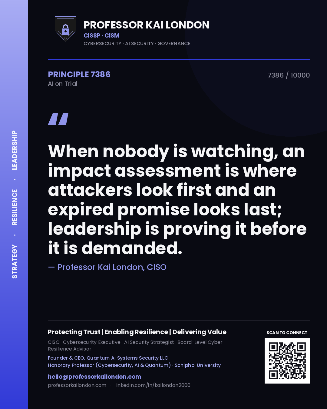 Professor Kai London principle 7386: When nobody is watching, an impact assessment is where attackers look first and an expired promise looks last; leadership is proving it before it is demanded.
