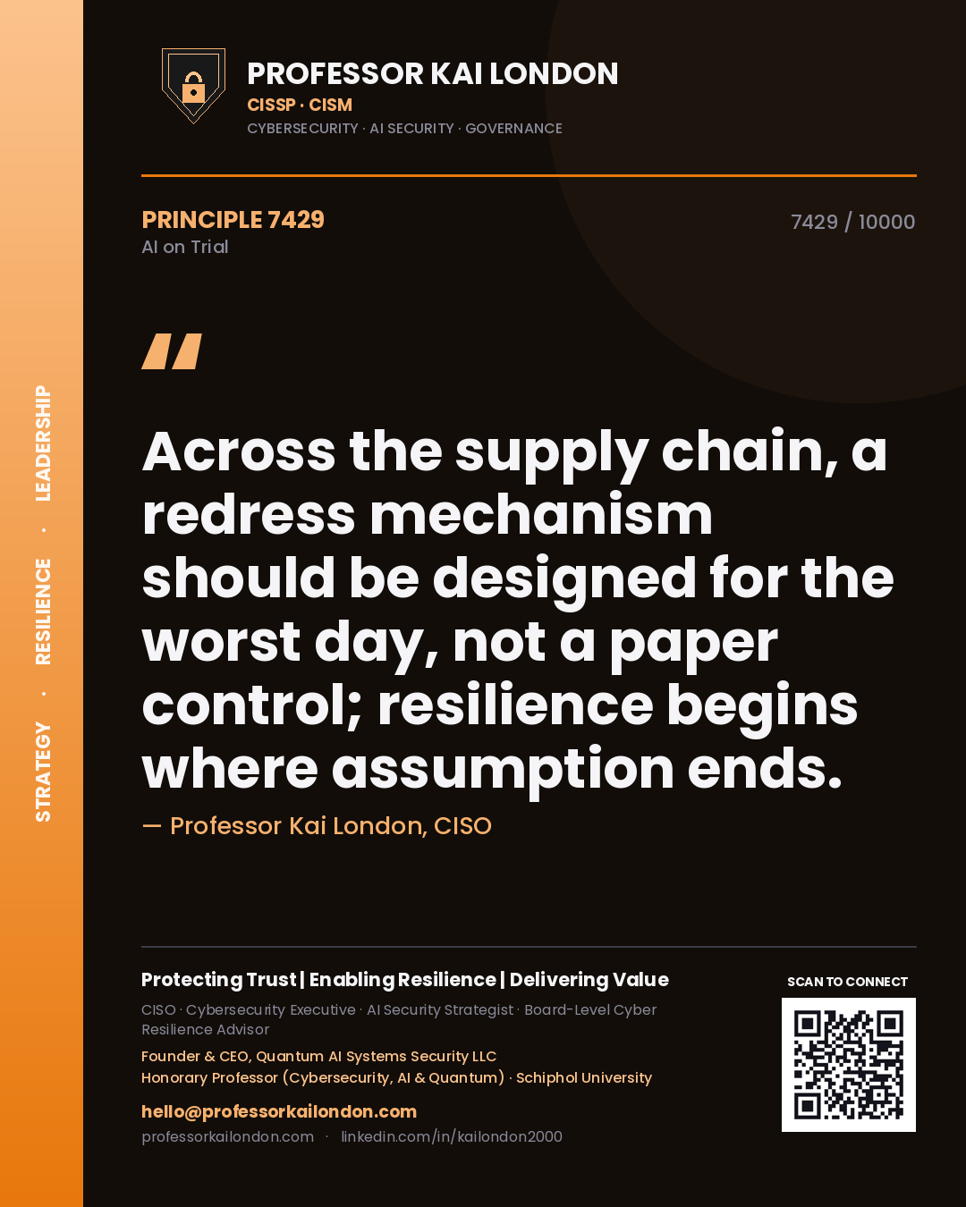Professor Kai London principle 7429: Across the supply chain, a redress mechanism should be designed for the worst day, not a paper control; resilience begins where assumption ends.