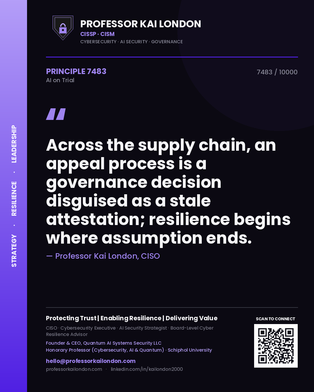 Professor Kai London principle 7483: Across the supply chain, an appeal process is a governance decision disguised as a stale attestation; resilience begins where assumption ends.