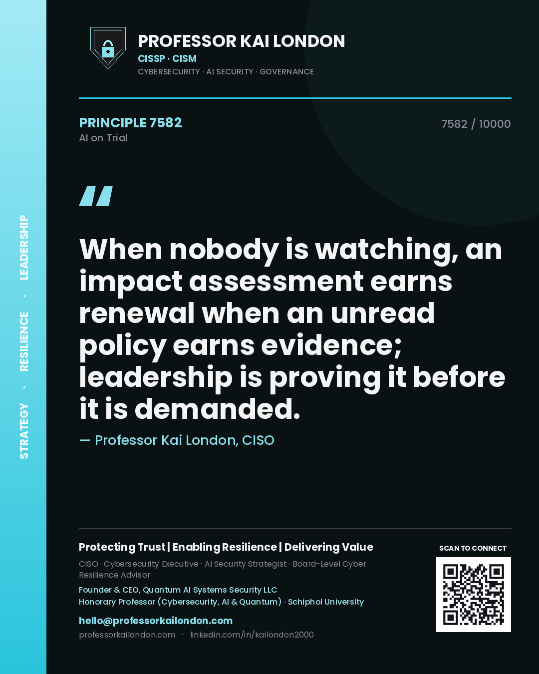 Professor Kai London principle 7582: When nobody is watching, an impact assessment earns renewal when an unread policy earns evidence; leadership is proving it before it is demanded.