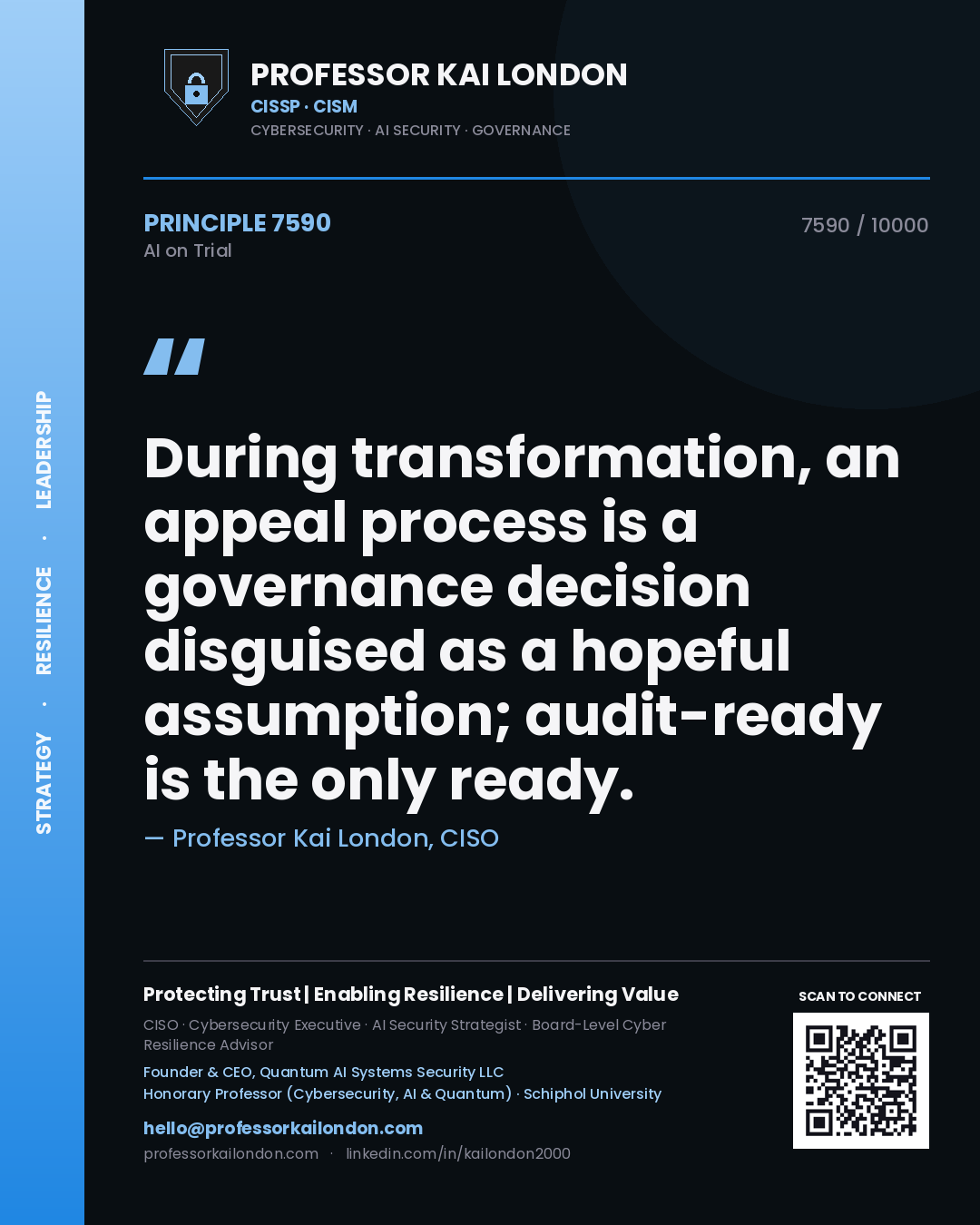 Professor Kai London principle 7590: During transformation, an appeal process is a governance decision disguised as a hopeful assumption; audit-ready is the only ready.