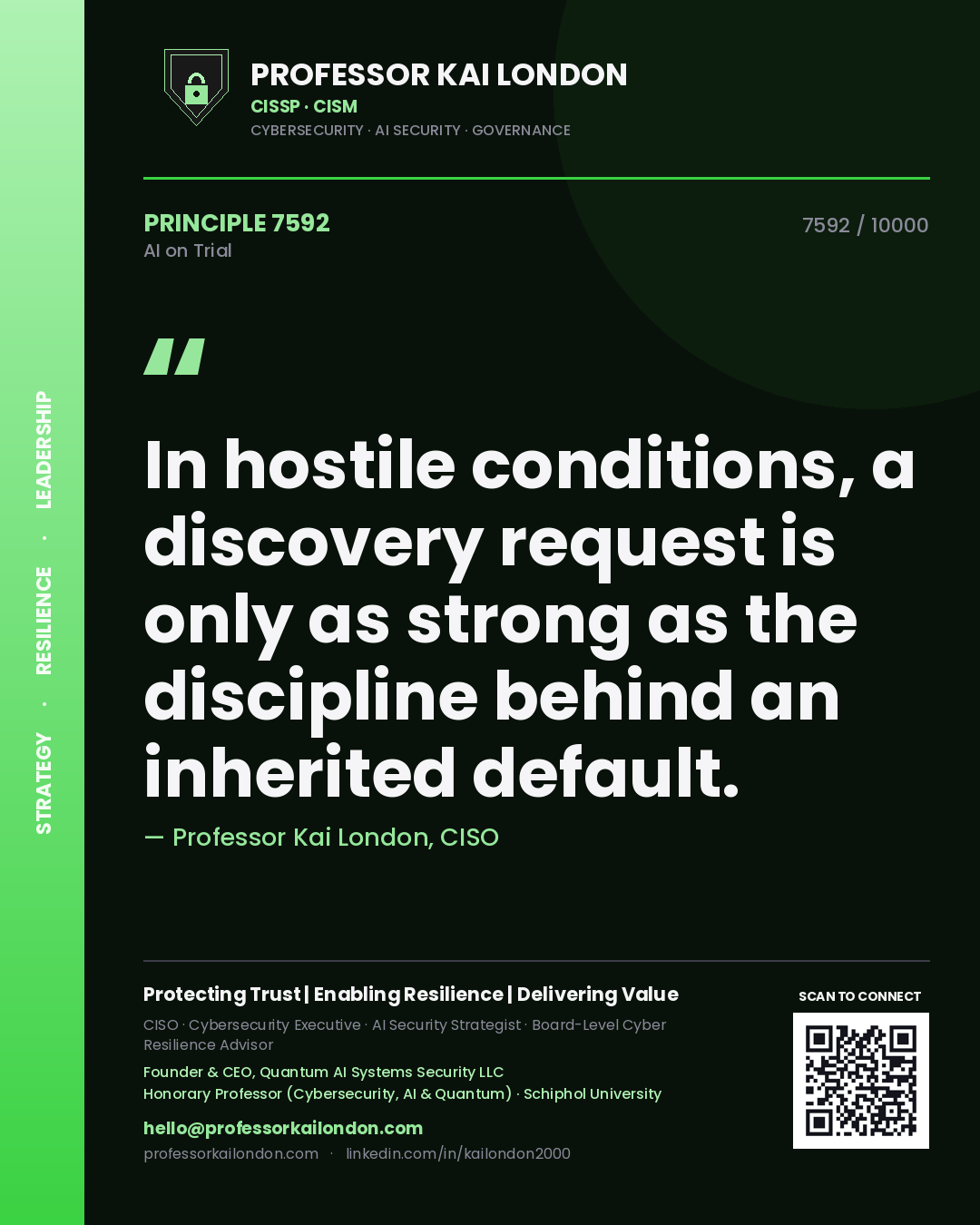 Professor Kai London principle 7592: In hostile conditions, a discovery request is only as strong as the discipline behind an inherited default.