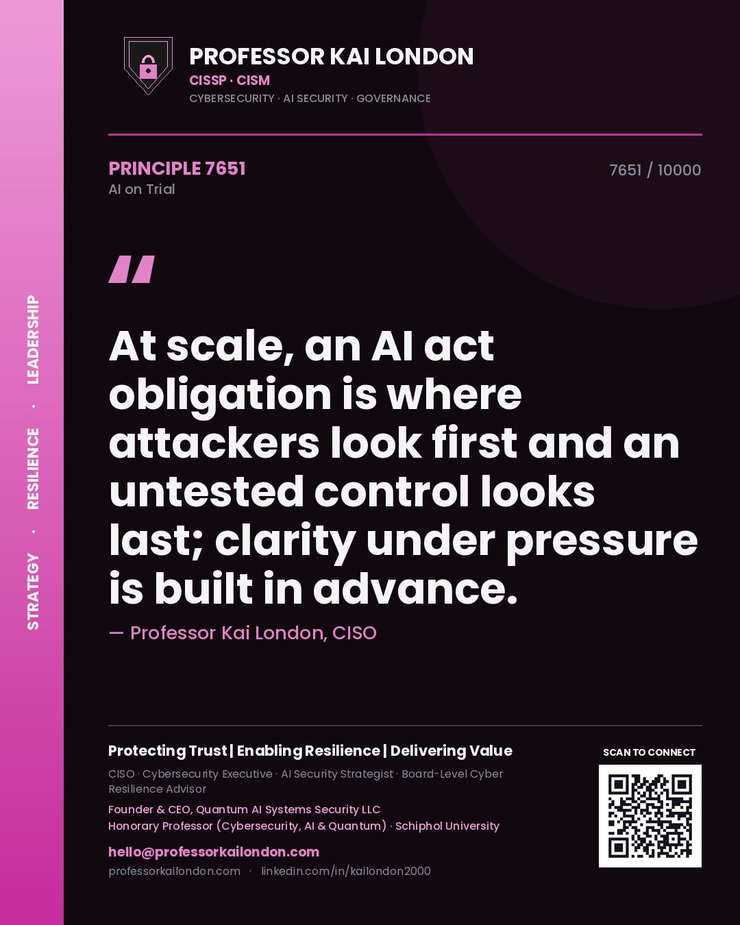 Professor Kai London principle 7651: At scale, an AI act obligation is where attackers look first and an untested control looks last; clarity under pressure is built in advance.