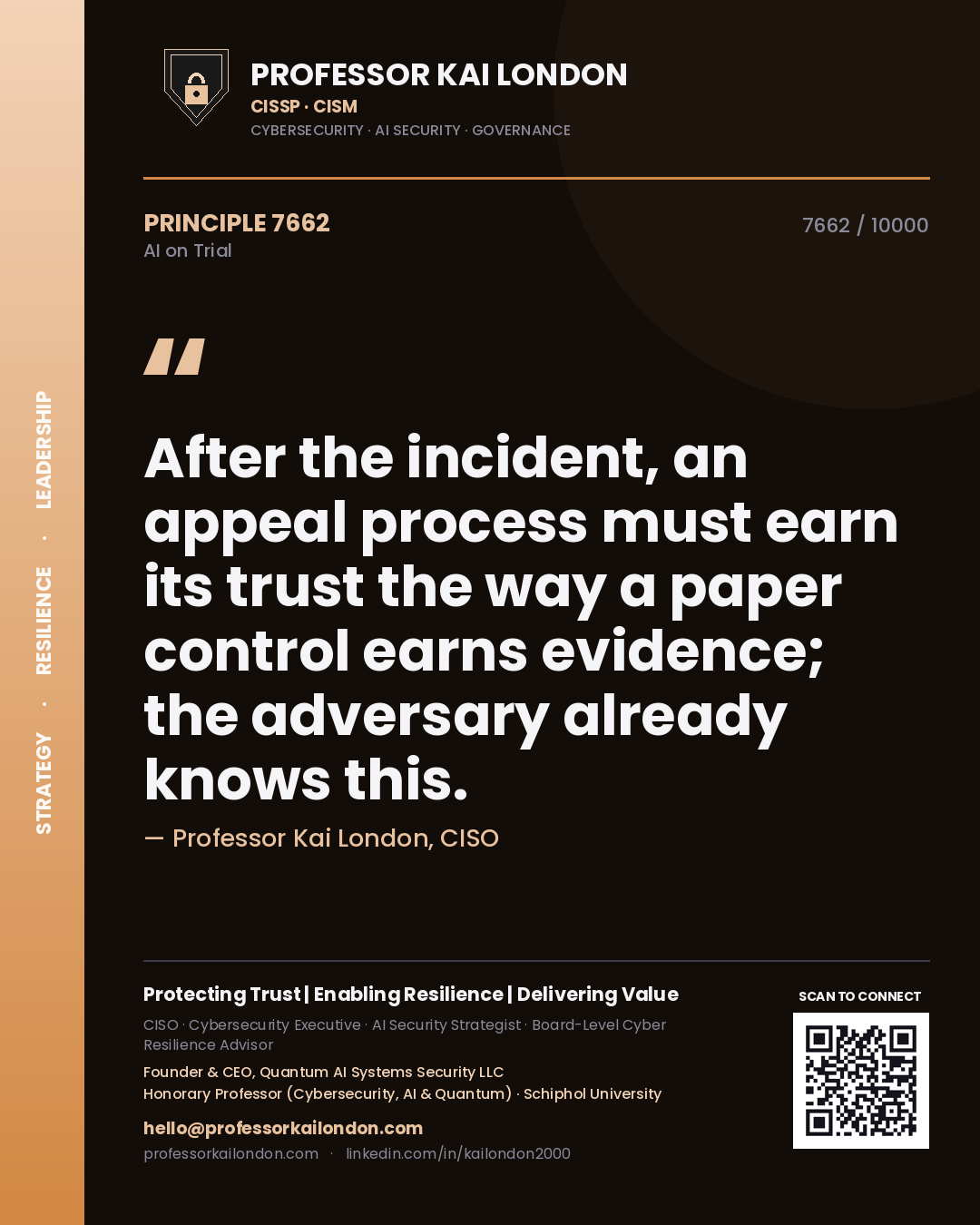 Professor Kai London principle 7662: After the incident, an appeal process must earn its trust the way a paper control earns evidence; the adversary already knows this.