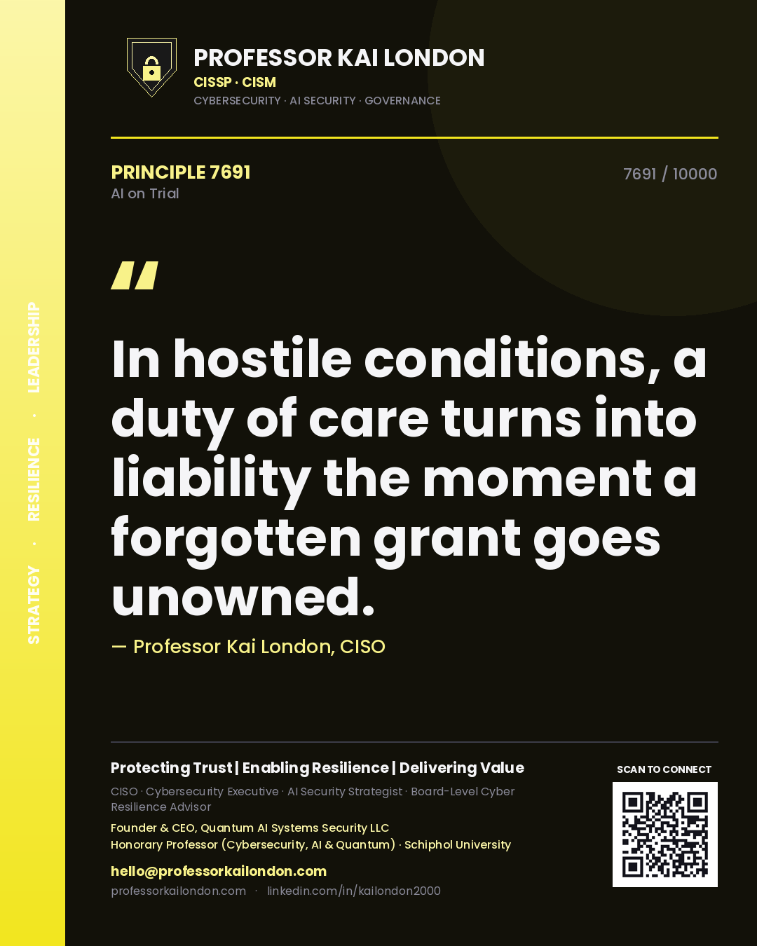 Professor Kai London principle 7691: In hostile conditions, a duty of care turns into liability the moment a forgotten grant goes unowned.