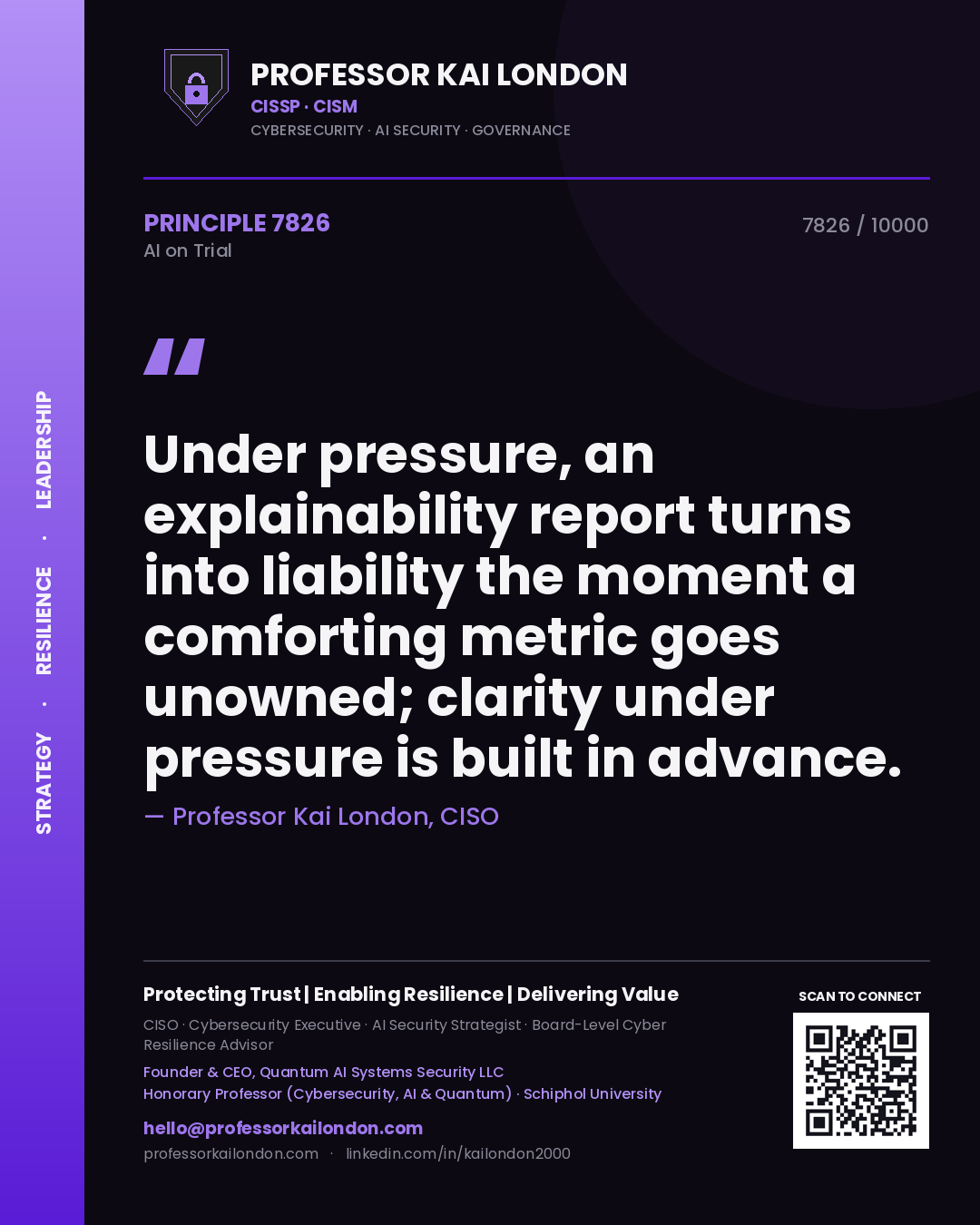 Professor Kai London principle 7826: Under pressure, an explainability report turns into liability the moment a comforting metric goes unowned; clarity under pressure is built in advance.