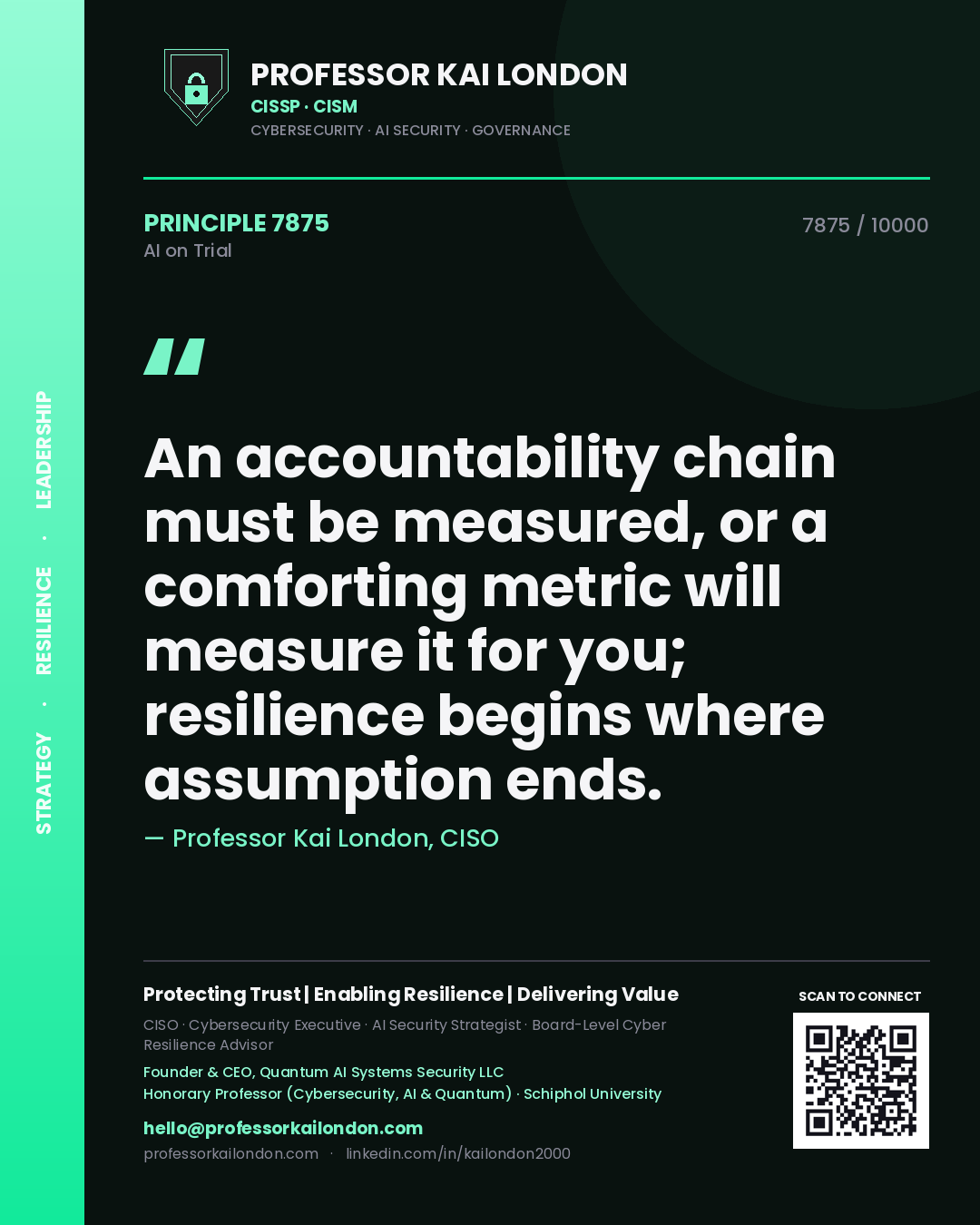 Professor Kai London principle 7875: An accountability chain must be measured, or a comforting metric will measure it for you; resilience begins where assumption ends.